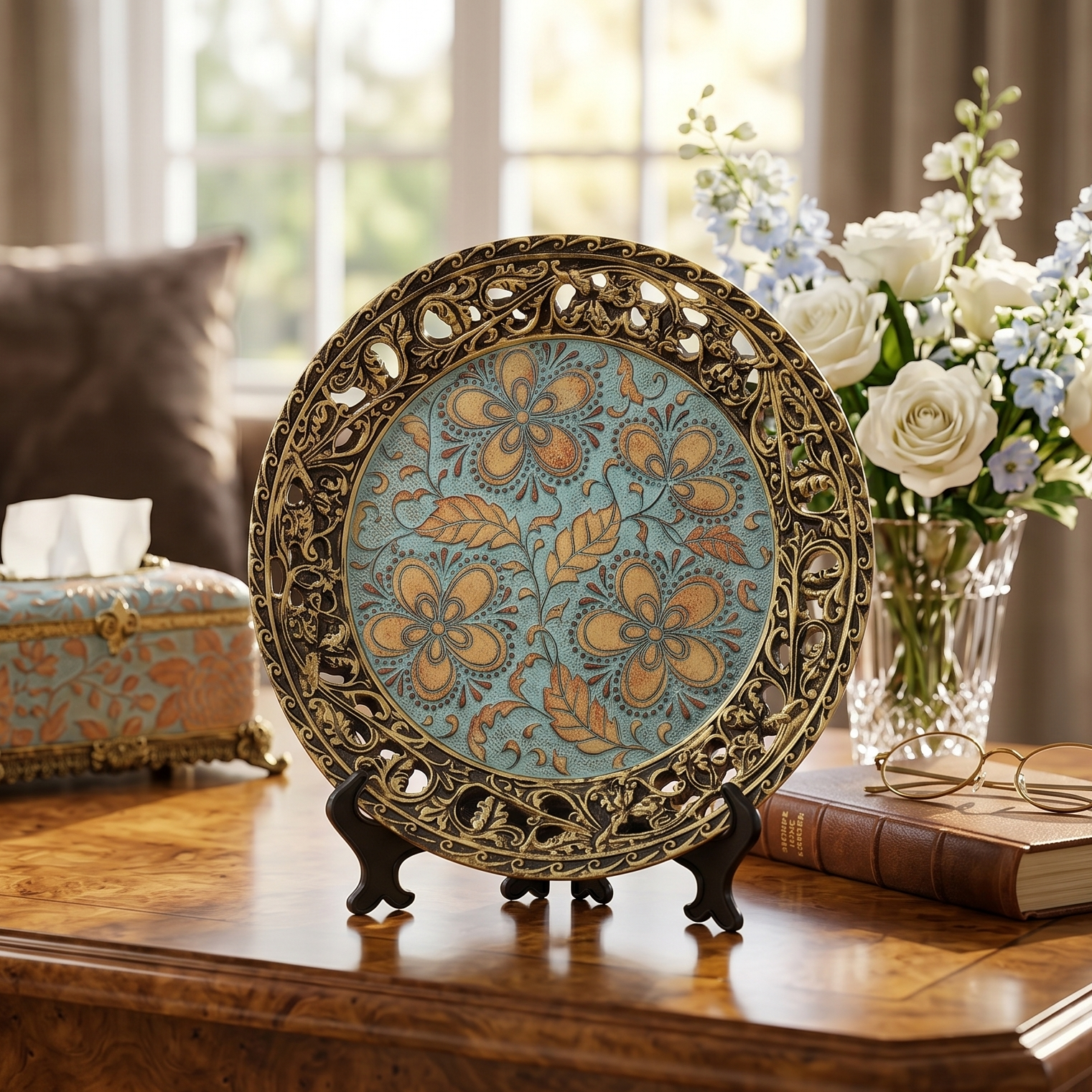 Tuscan Blue Plate With Stand