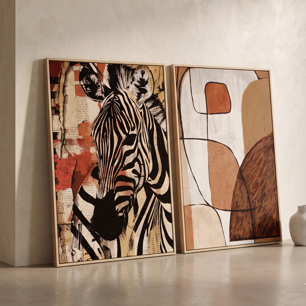 Zebra & Abstract Framed Canvas Art (Set of 2)