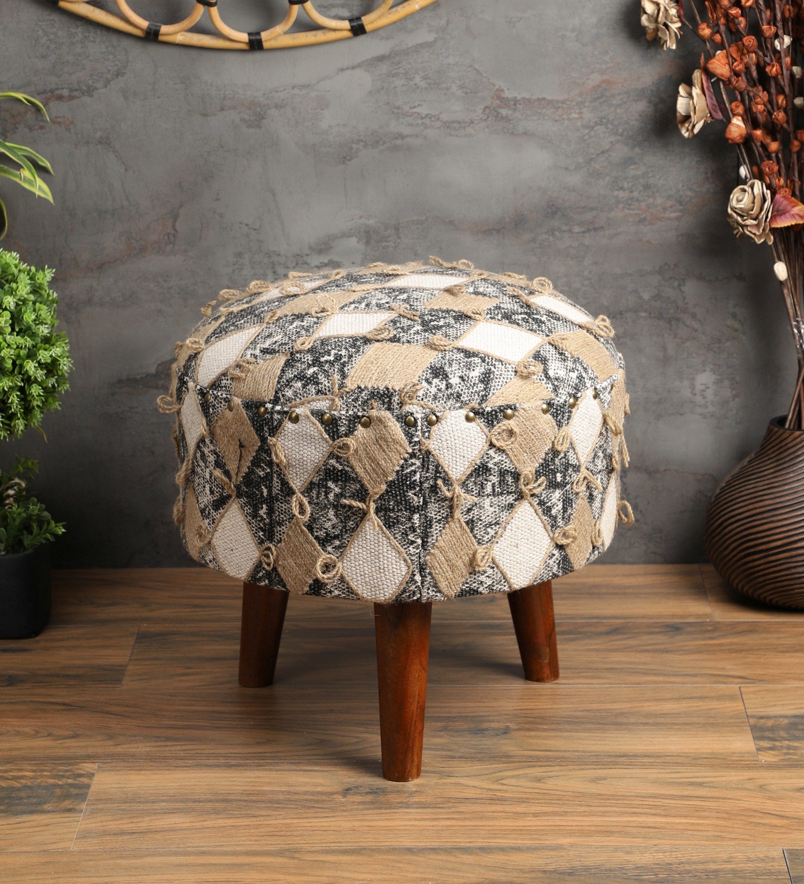 Handcrafted Contemporary Wood Ottoman (Single)