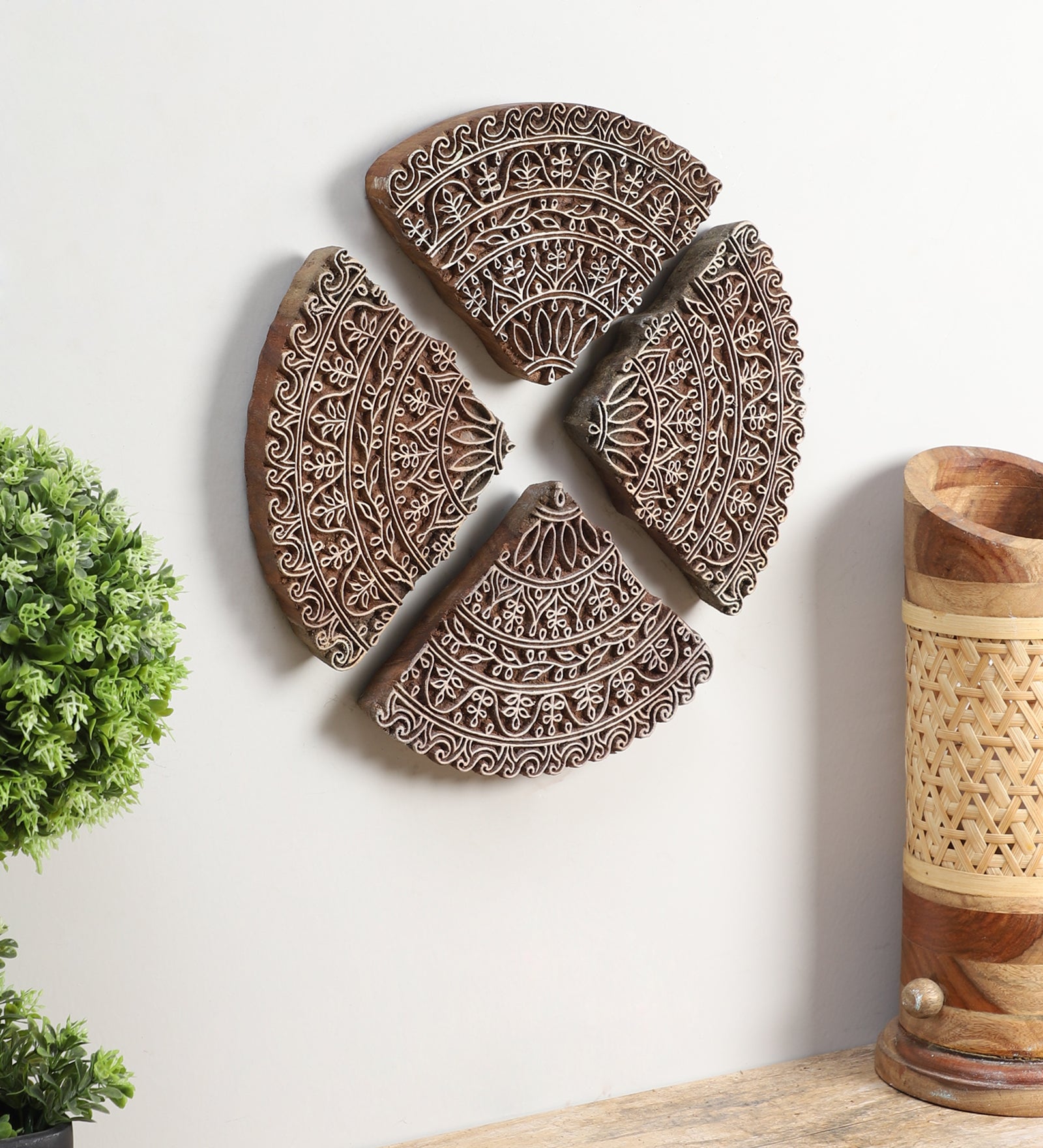 Ethnic Motifs - Handcarved Round Wall Hanging (set of 4)