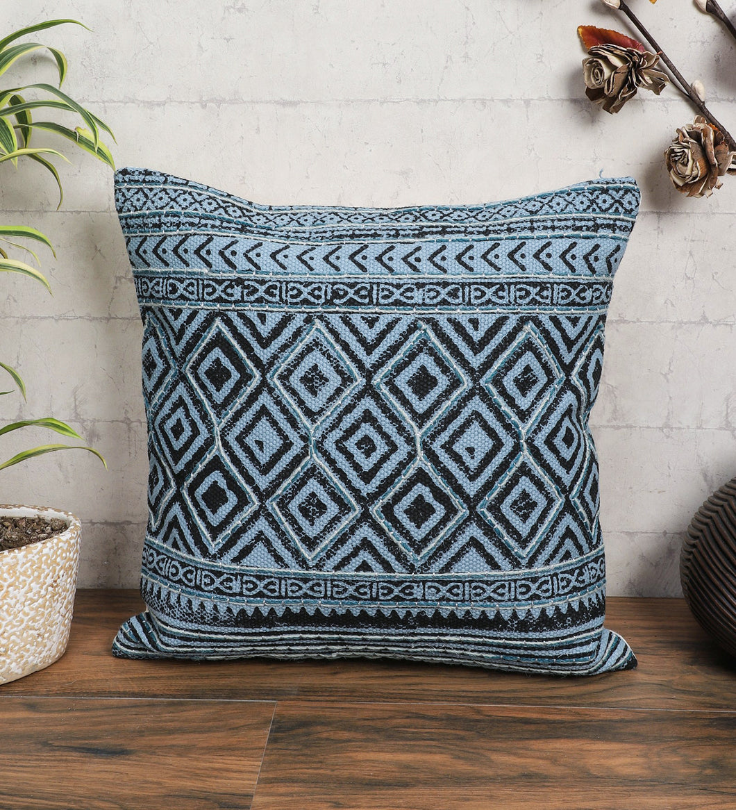 Embroidered Contemporary Cushion Cover (Blue Diamond)