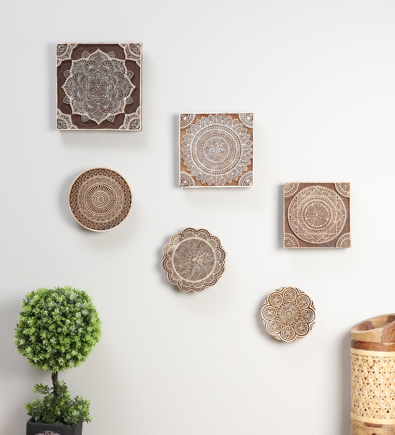 Sylvan Motifs - Handcarved Wood Wall Hanging (set of 6)