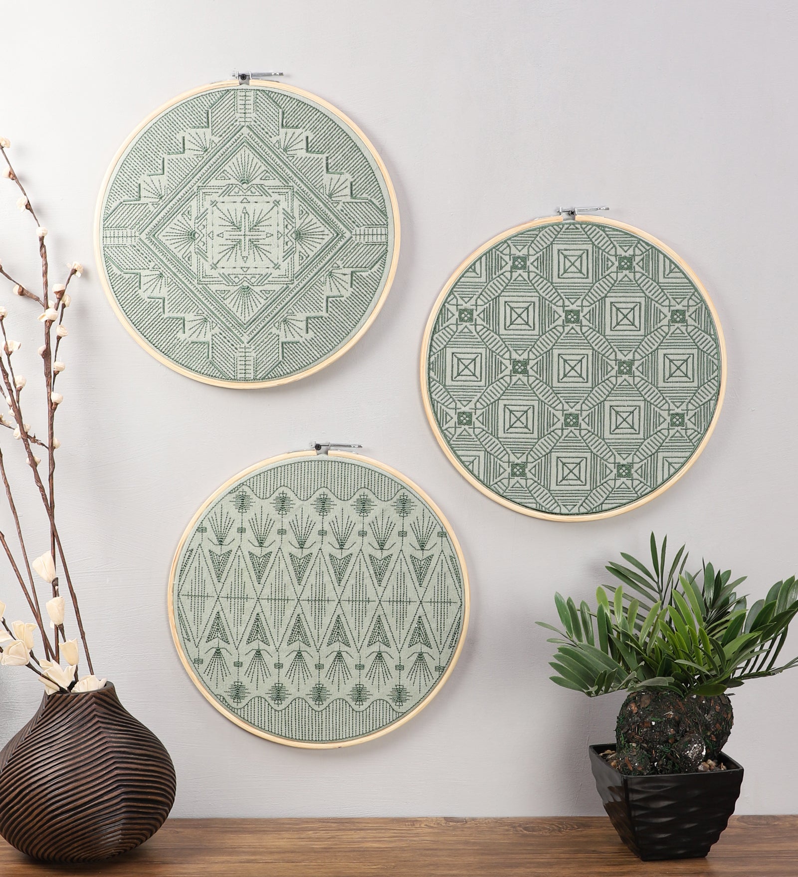 Green Embroidered Hoops (Single)