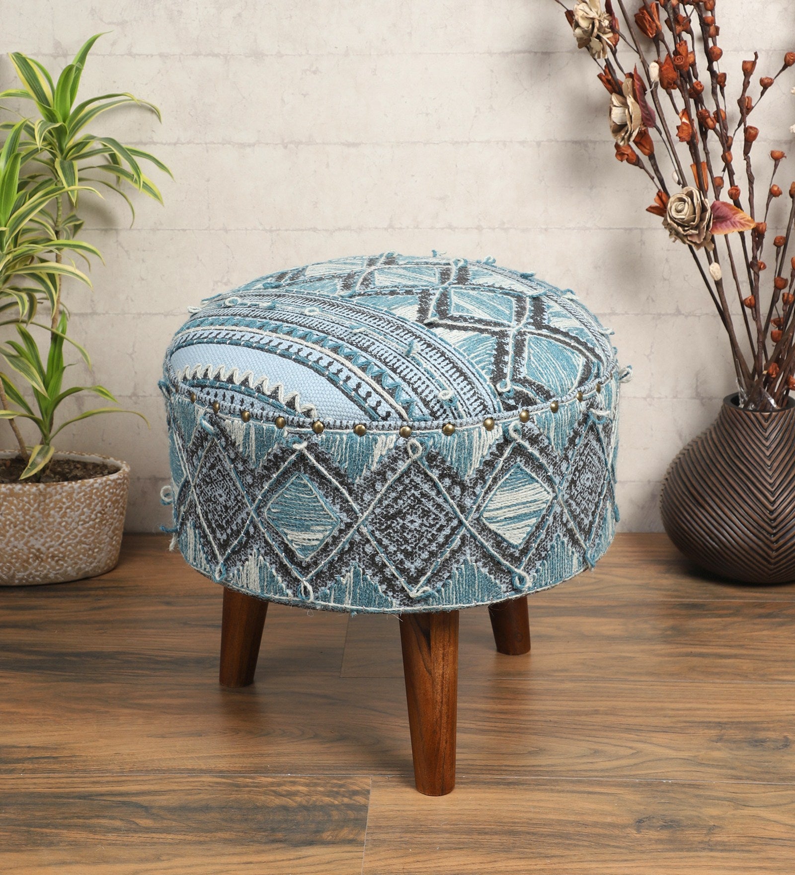 Handcrafted Contemporary Wood Ottoman (Single)