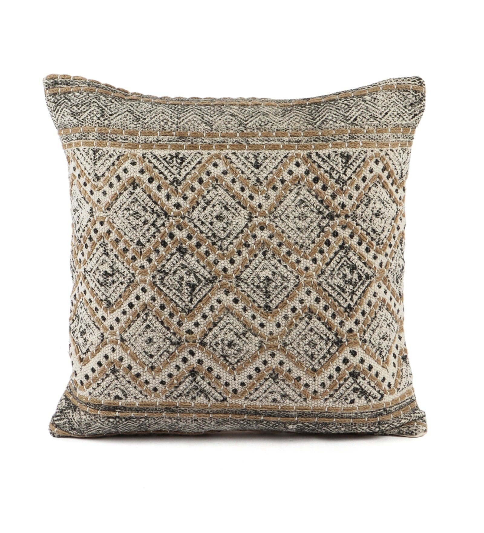 Embroidered Contemporary Cushion Cover (Beige Diamond)