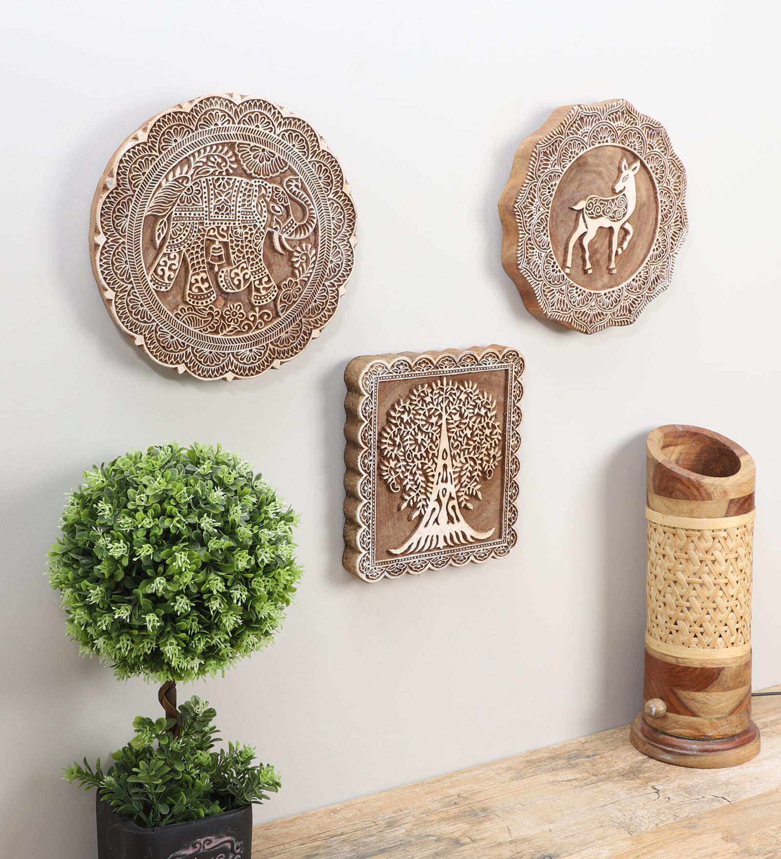 Ethnic Motifs - Handcarved Wall Hanging (set of 3)