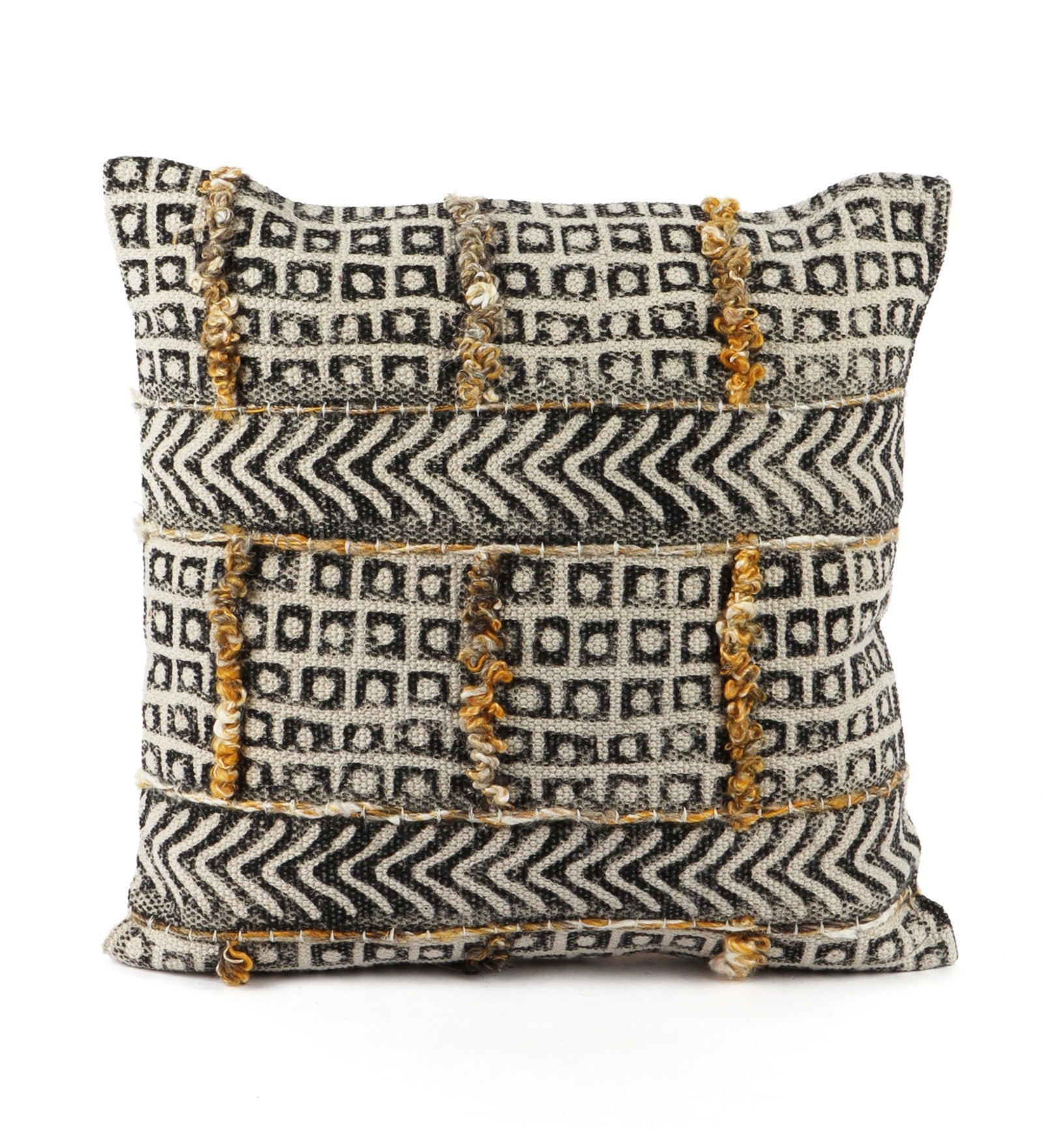 Embroidered Contemporary Cushion Cover (Black-Beige Square)