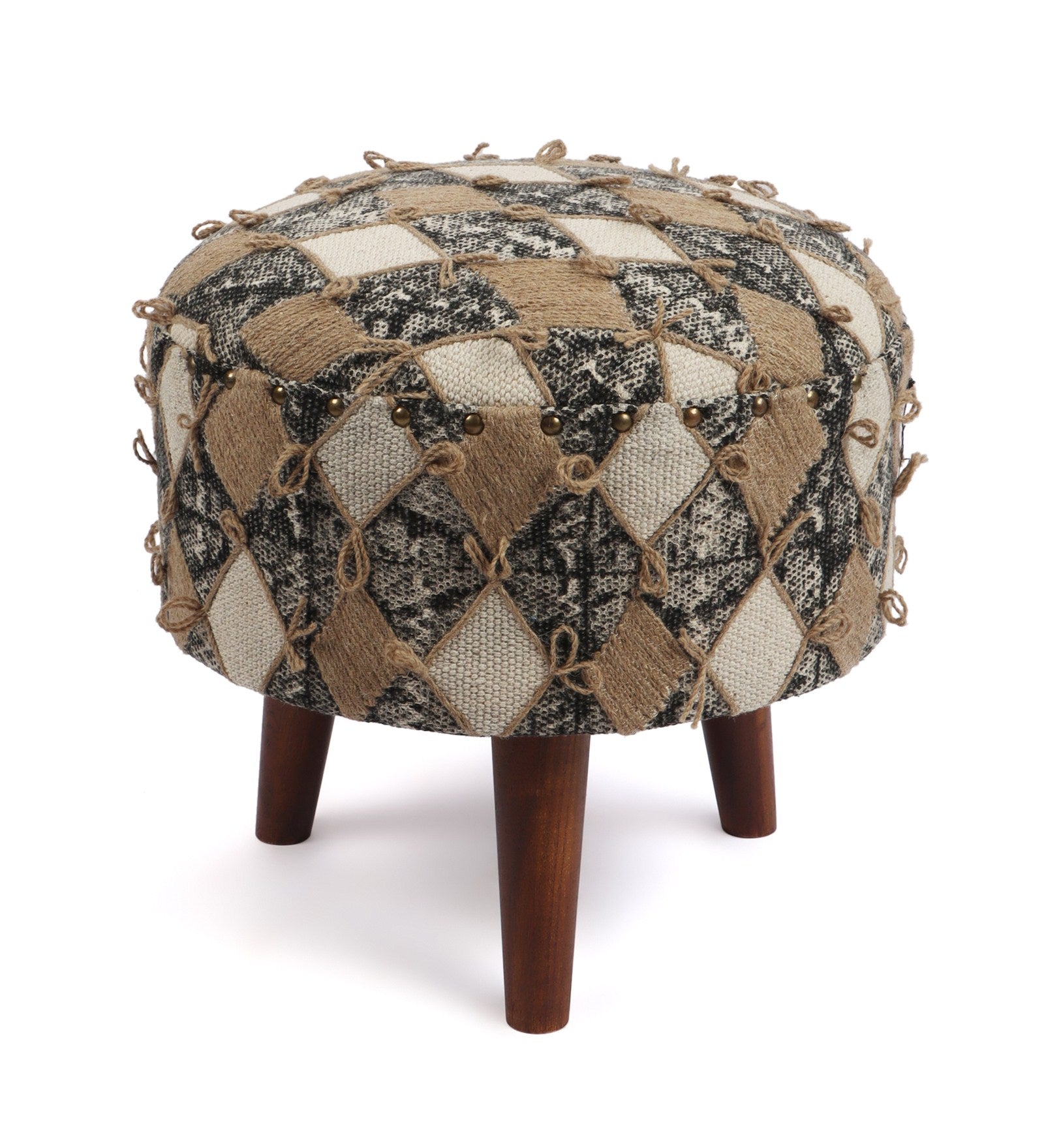 Handcrafted Contemporary Wood Ottoman (Single)