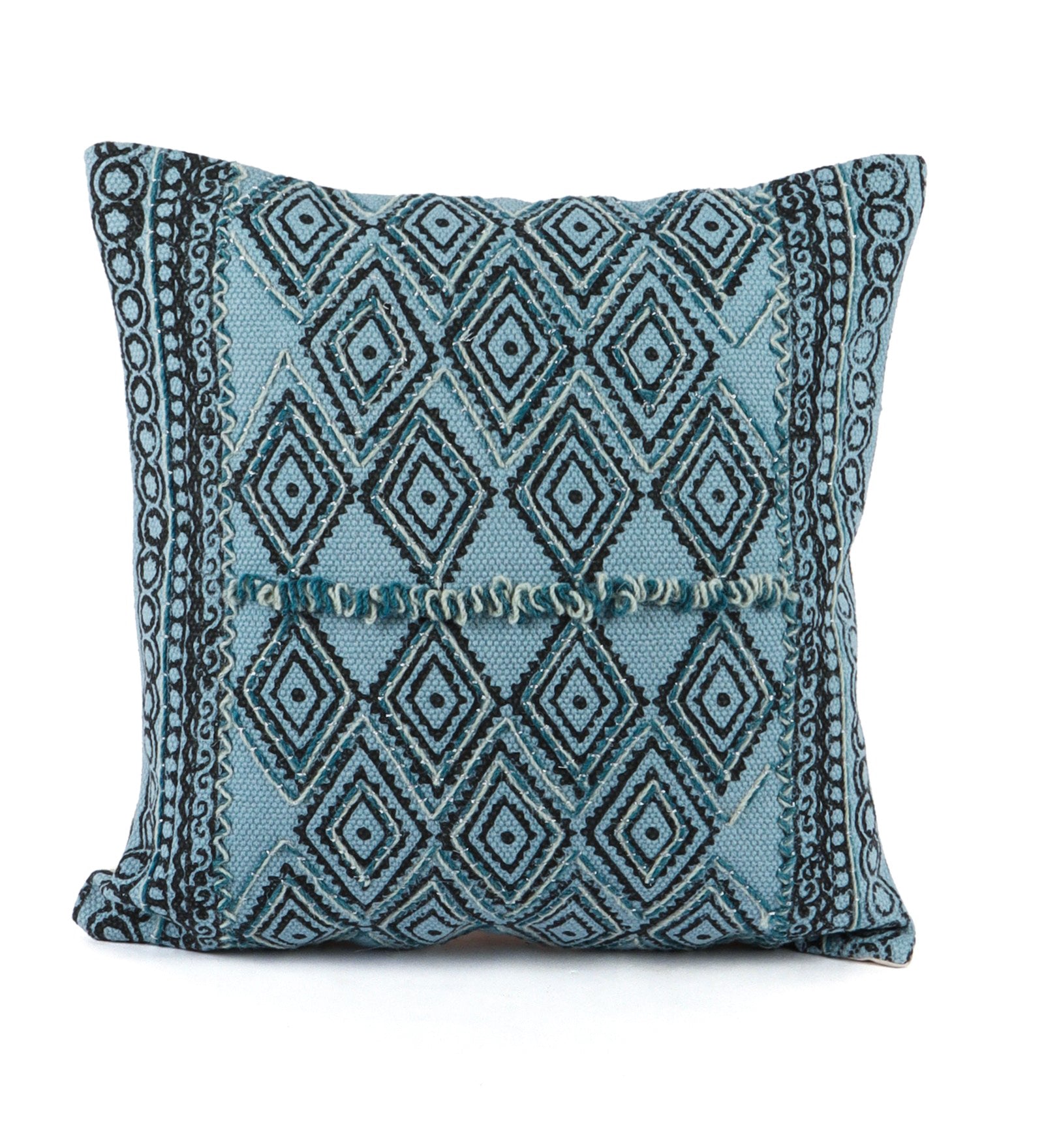 Embroidered Contemporary Cushion Cover (Blue Diamonds)