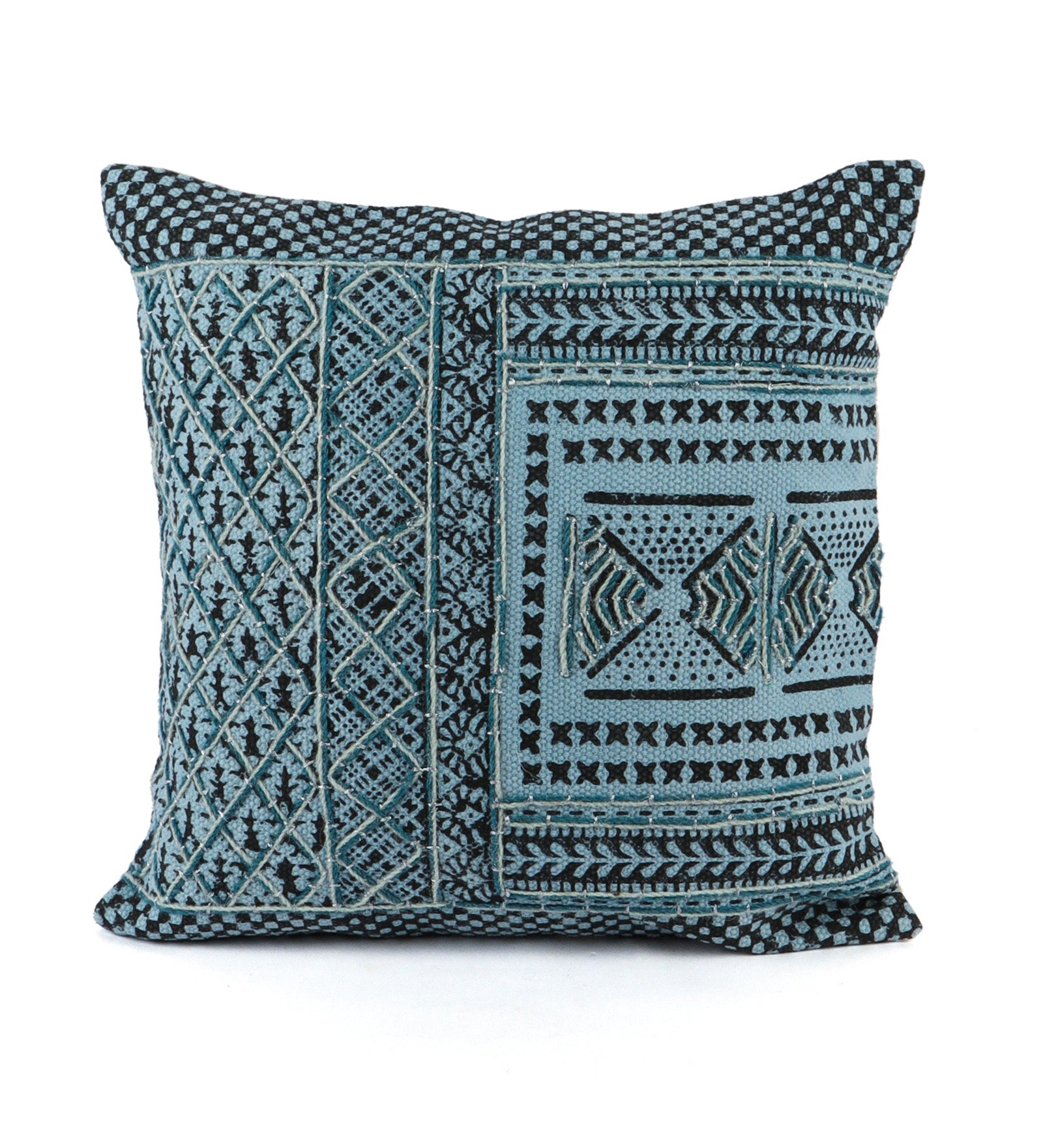 Embroidered Contemporary Cushion Cover (Blue Check Design)