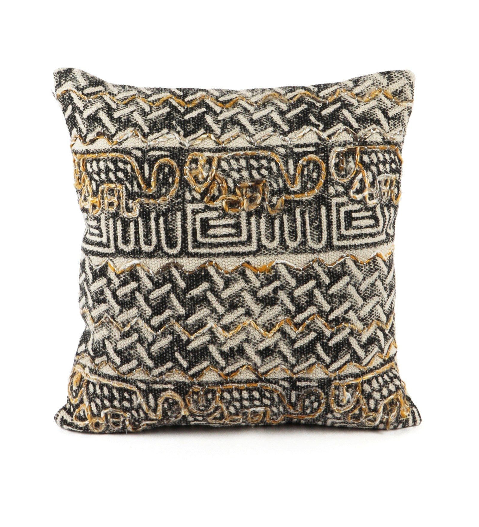 Embroidered Contemporary Cushion Cover (Black-Beige Abstract)