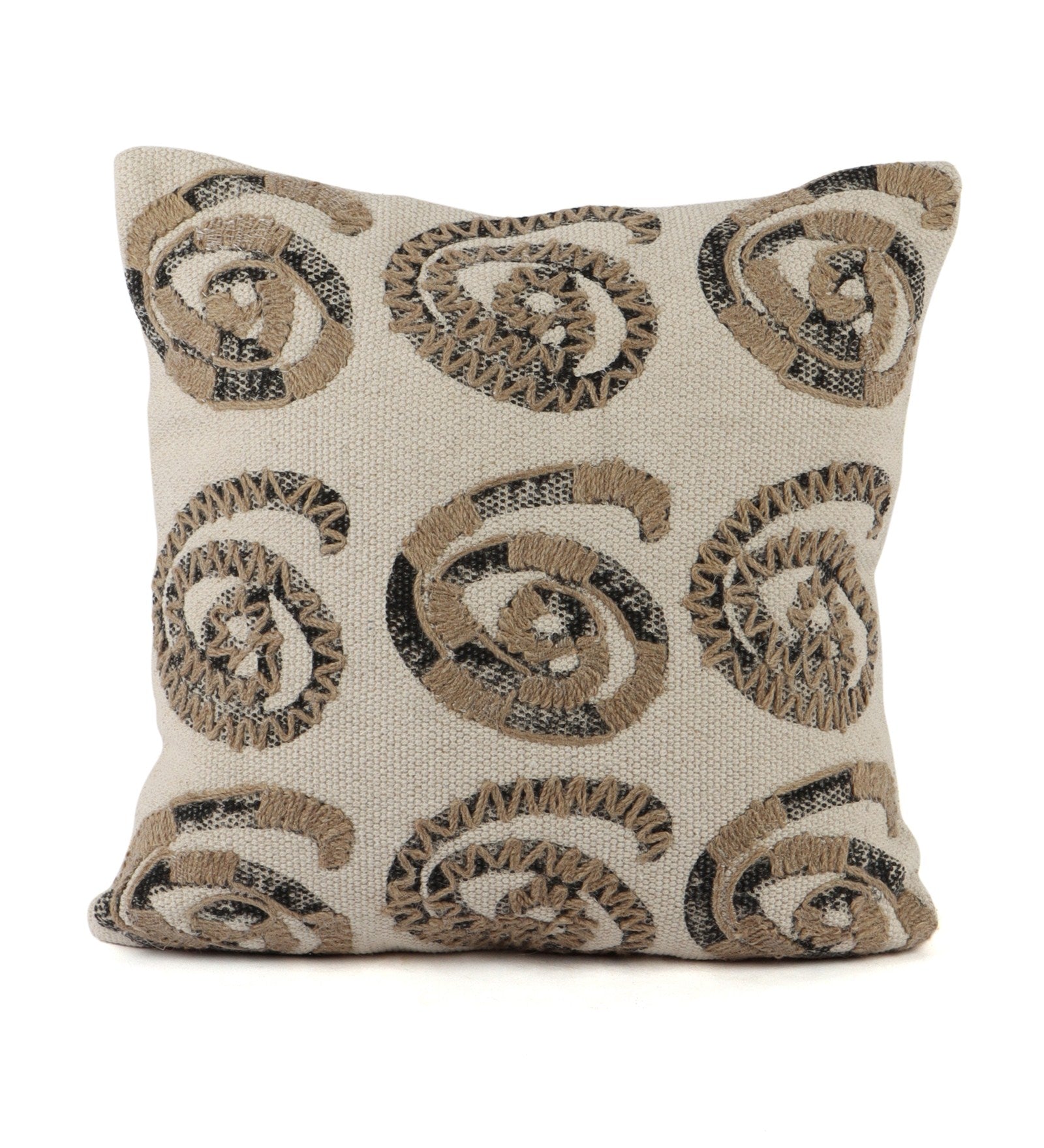 Embroidered Contemporary Cushion Cover (Beige Commas)