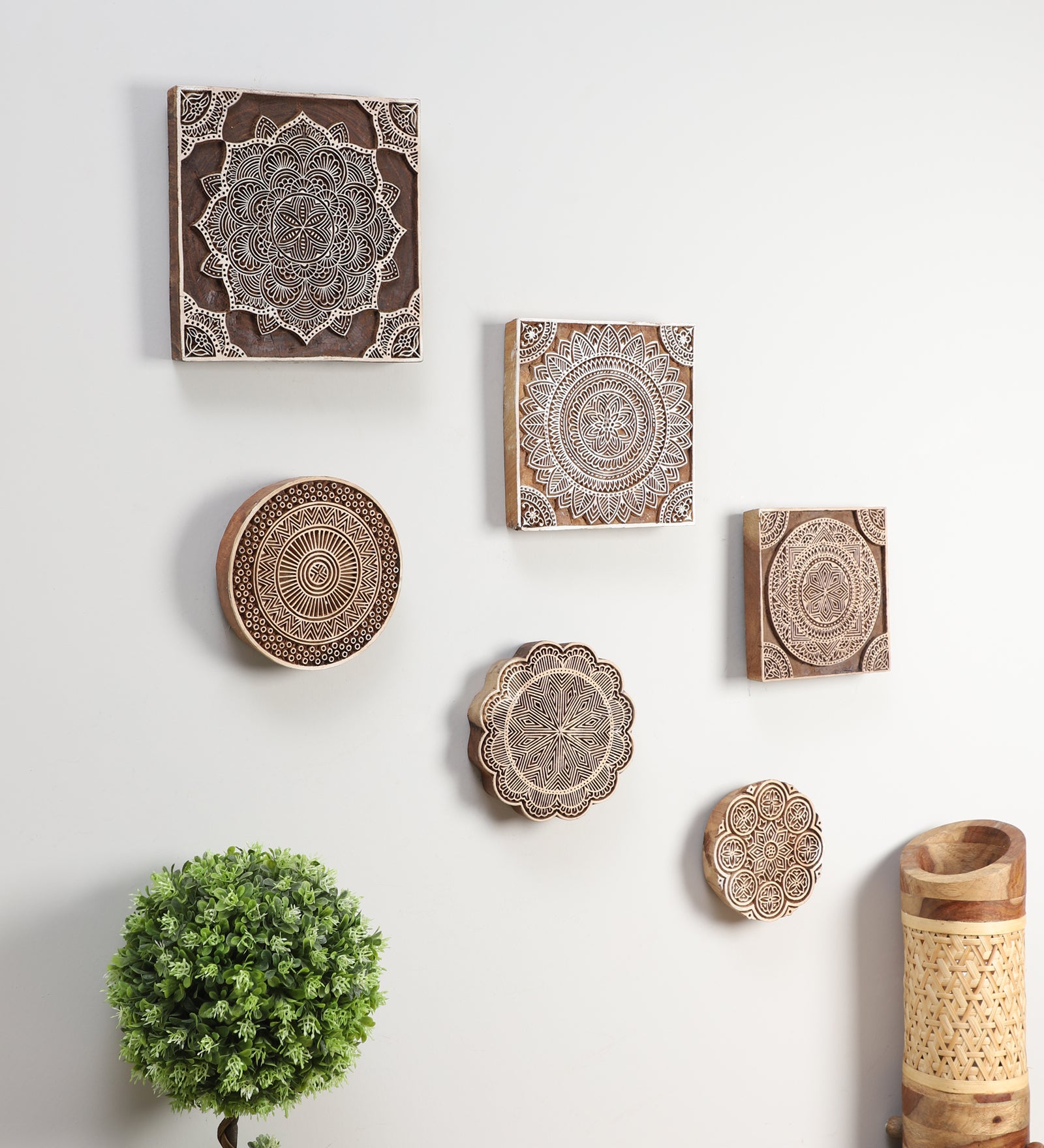 Sylvan Motifs - Handcarved Wood Wall Hanging (set of 6)