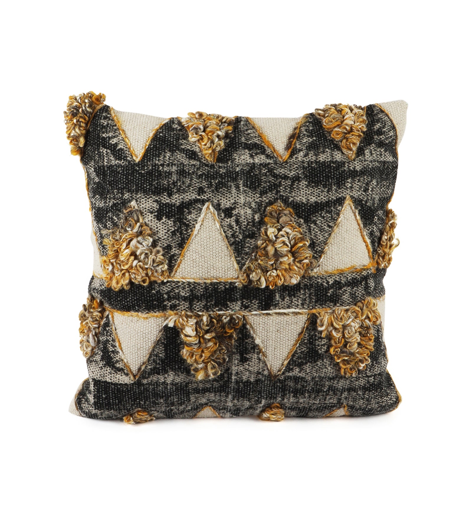 Embroidered Contemporary Cushion Cover (Black-Beige Triangles)