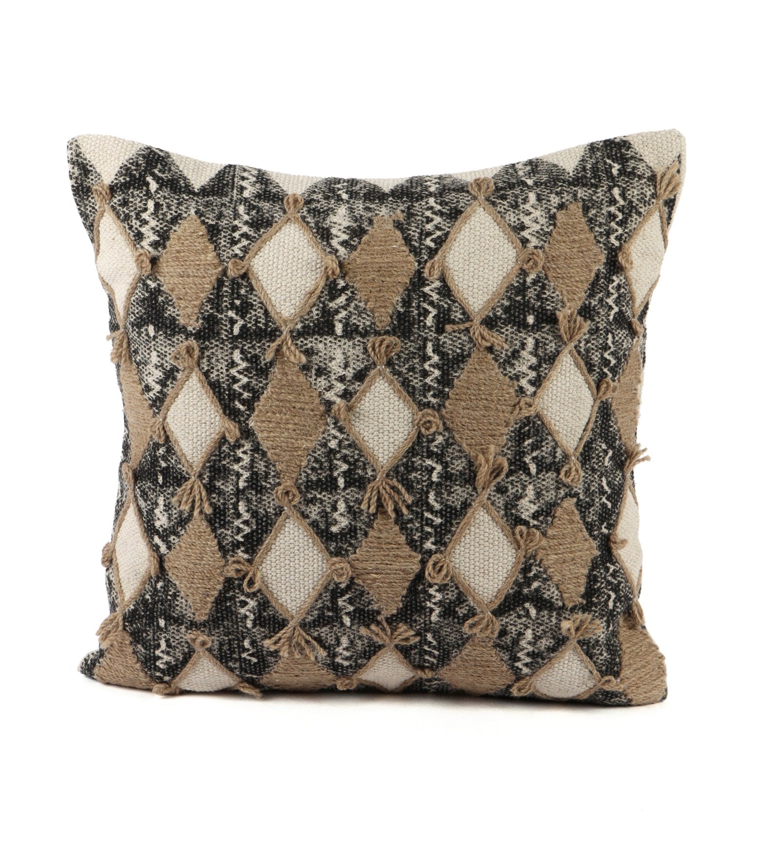 Embroidered Contemporary Cushion Cover (Beige Diamonds)