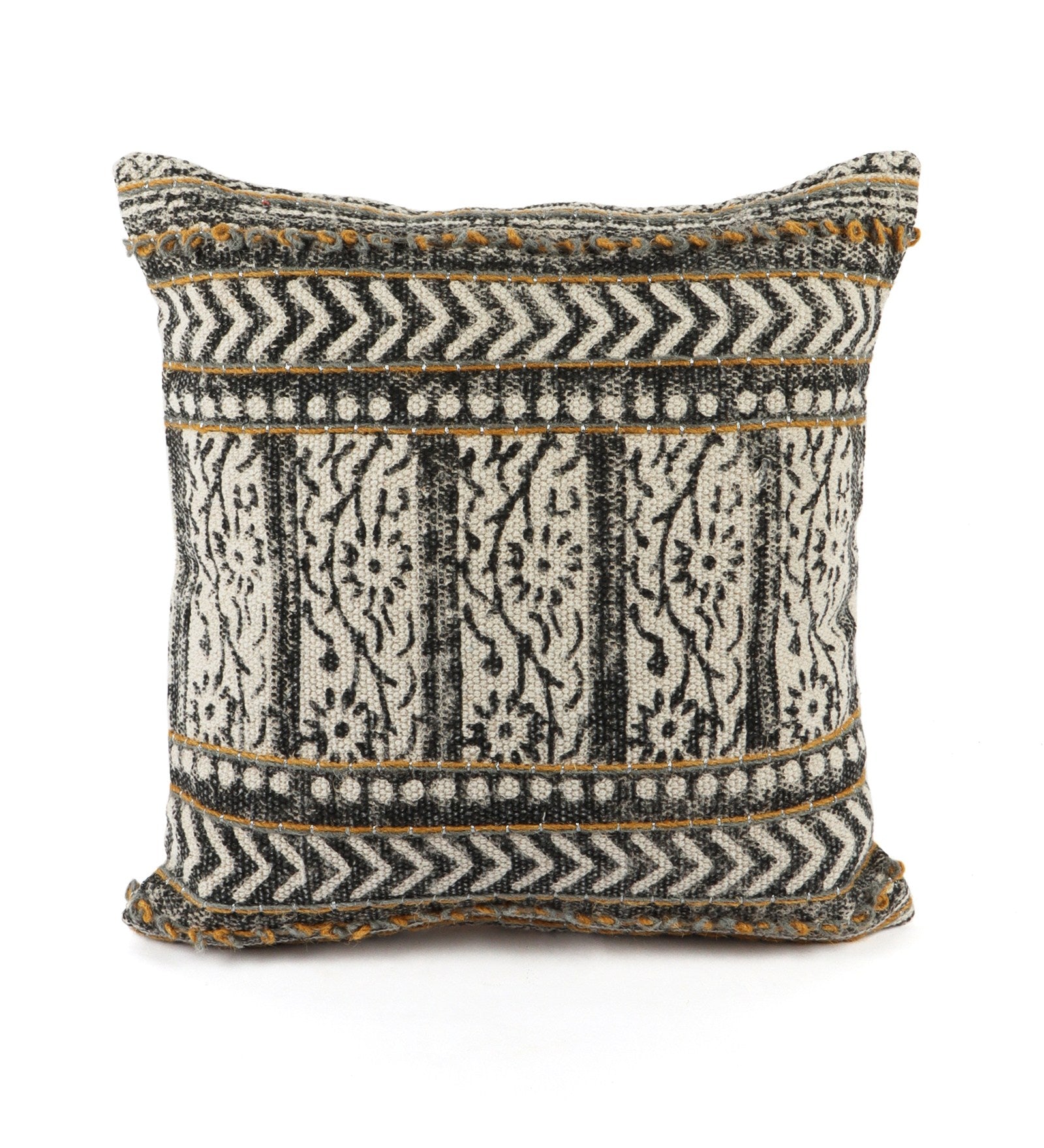 Embroidered Contemporary Cushion Cover (Black-Beige Arrow)
