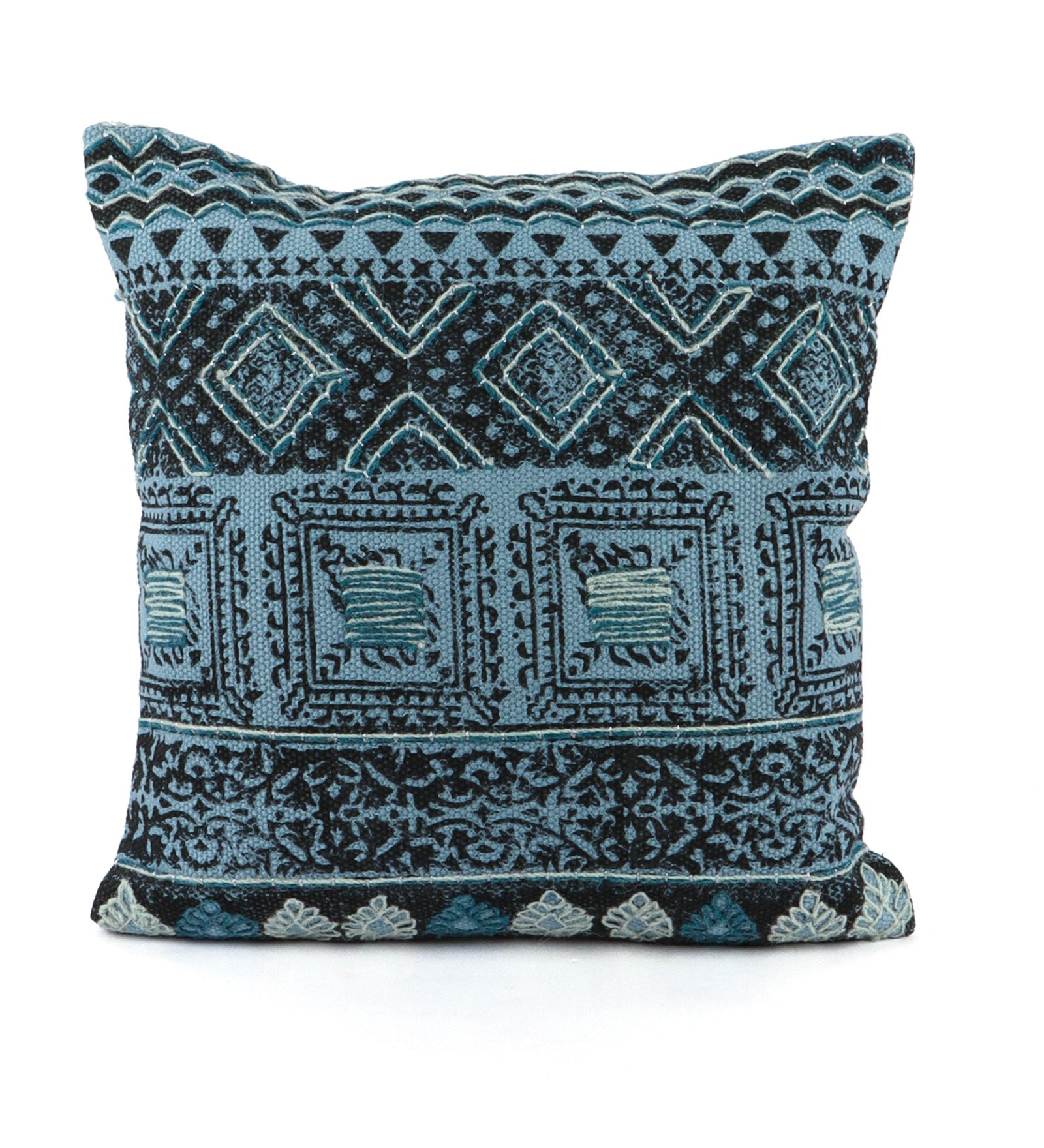 Embroidered Contemporary Cushion Cover (Blue Square)