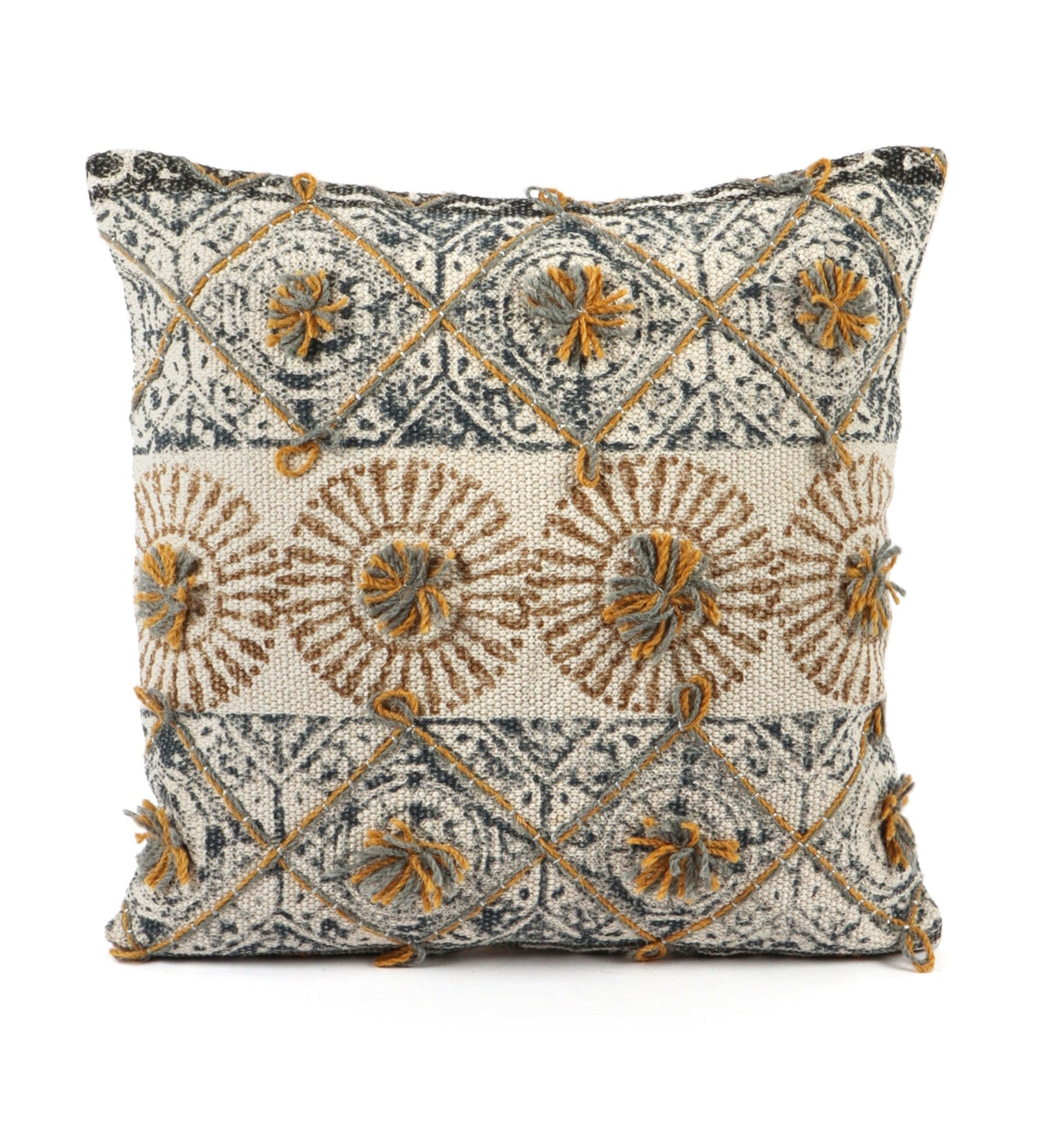 Embroidered Contemporary Cushion Cover (Beige Chakra)