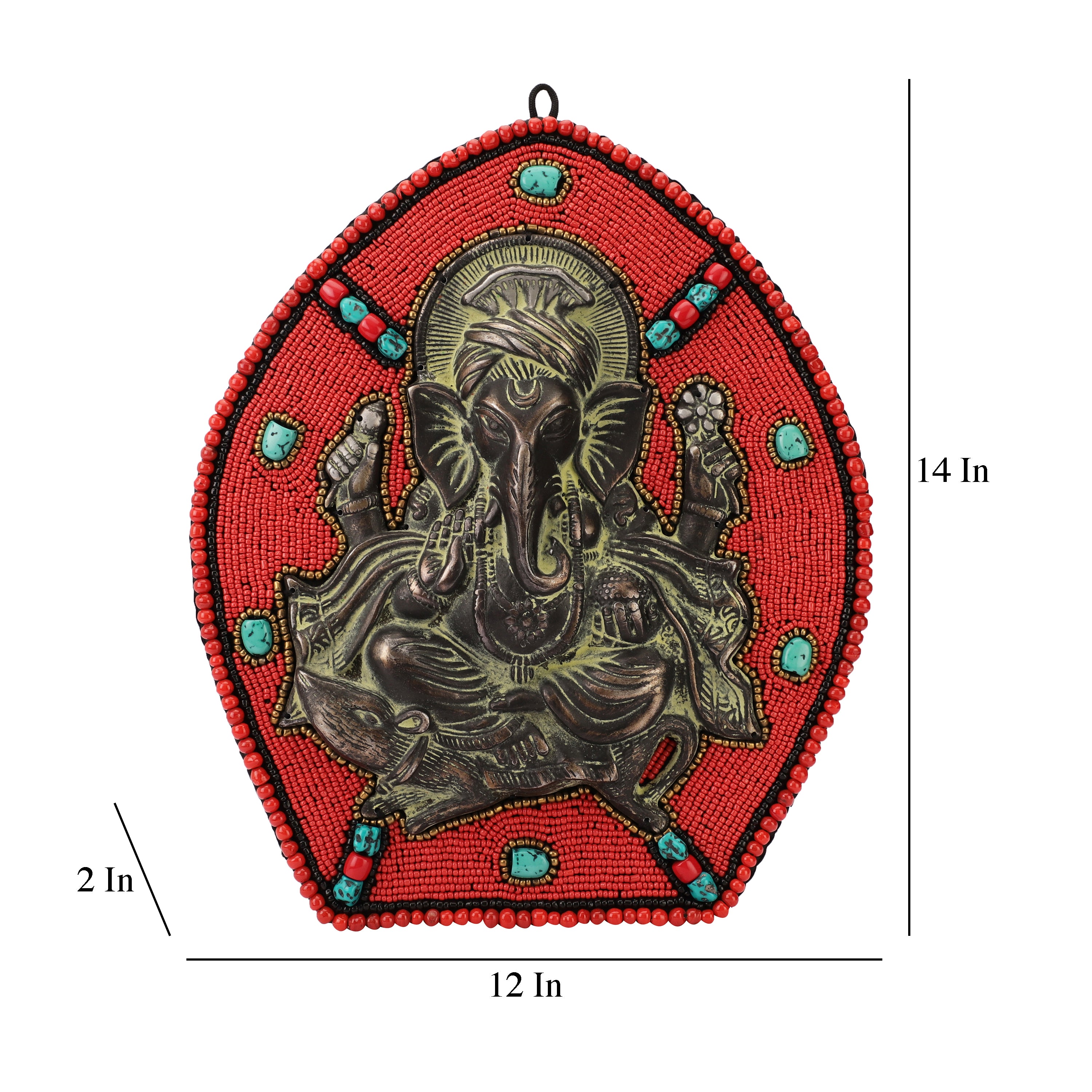 Red Beads and Stone Ganesh Metal Wall Art