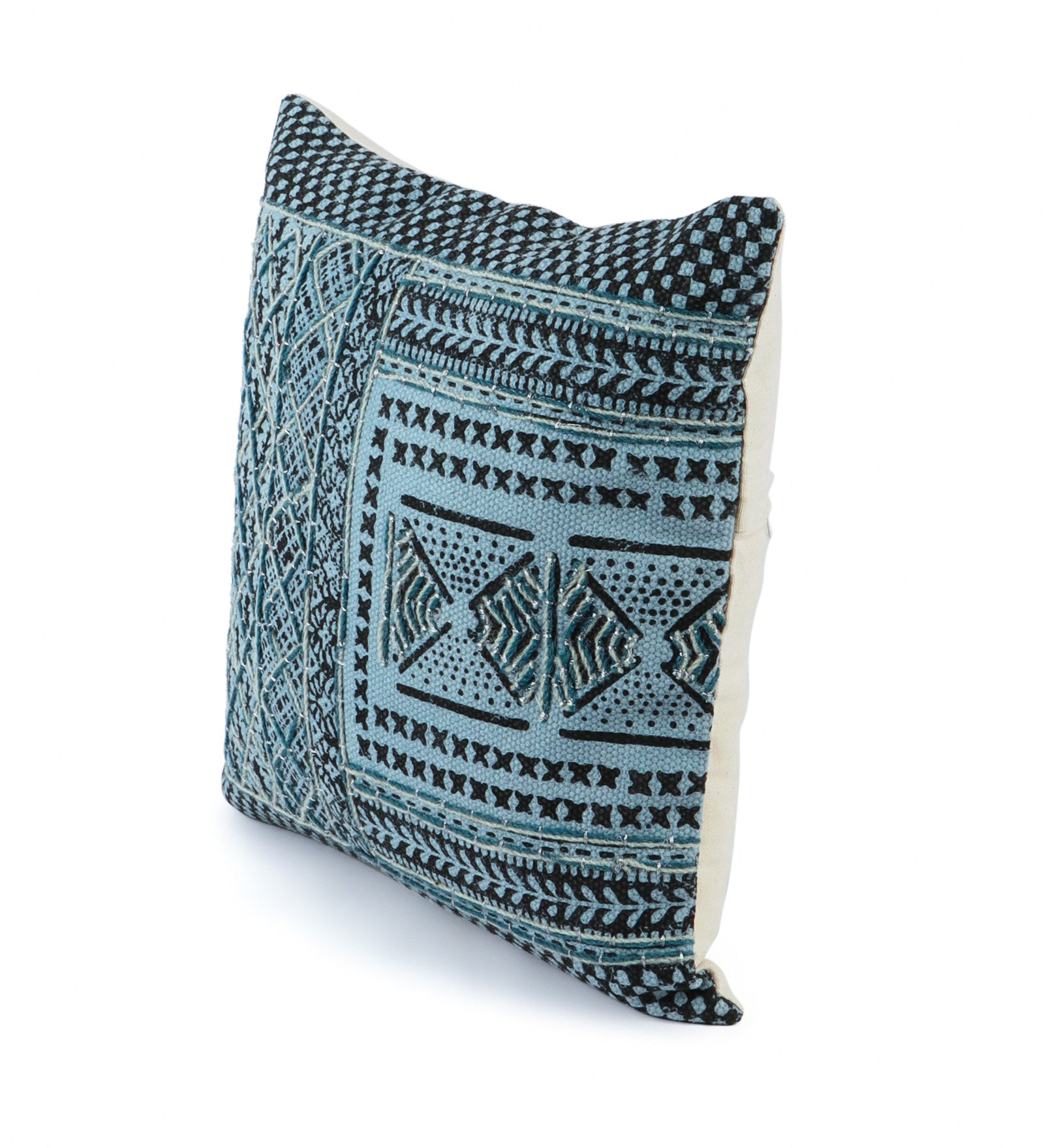Embroidered Contemporary Cushion Cover (Blue Check Design)