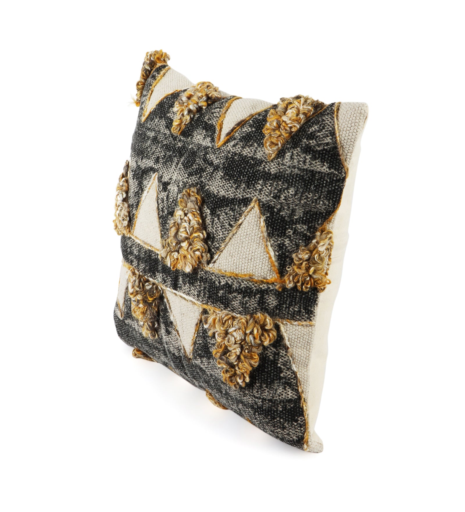 Embroidered Contemporary Cushion Cover (Black-Beige Triangles)