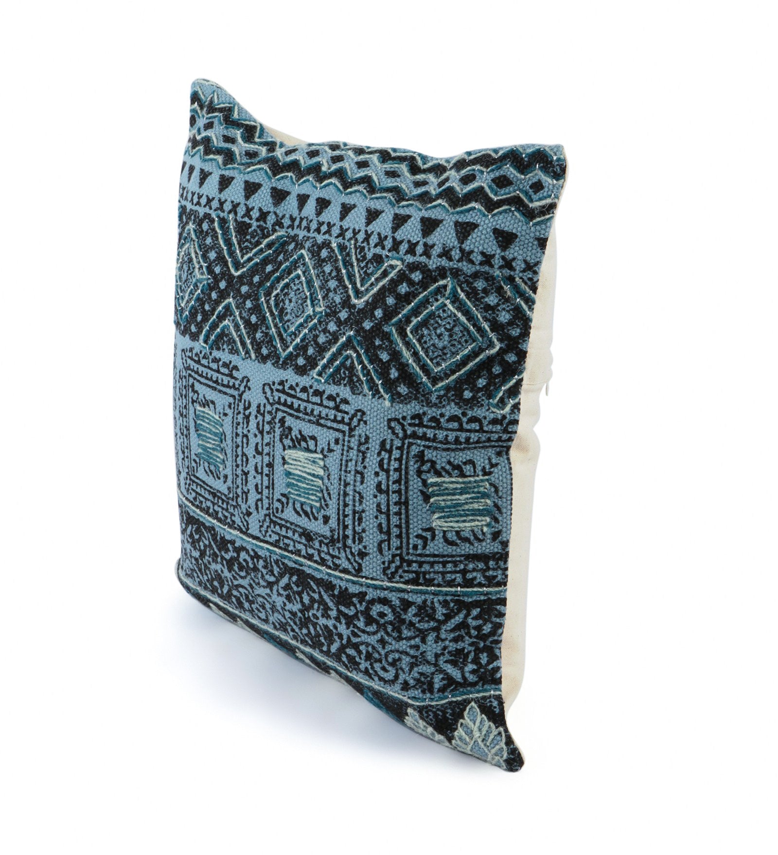 Embroidered Contemporary Cushion Cover (Blue Square)