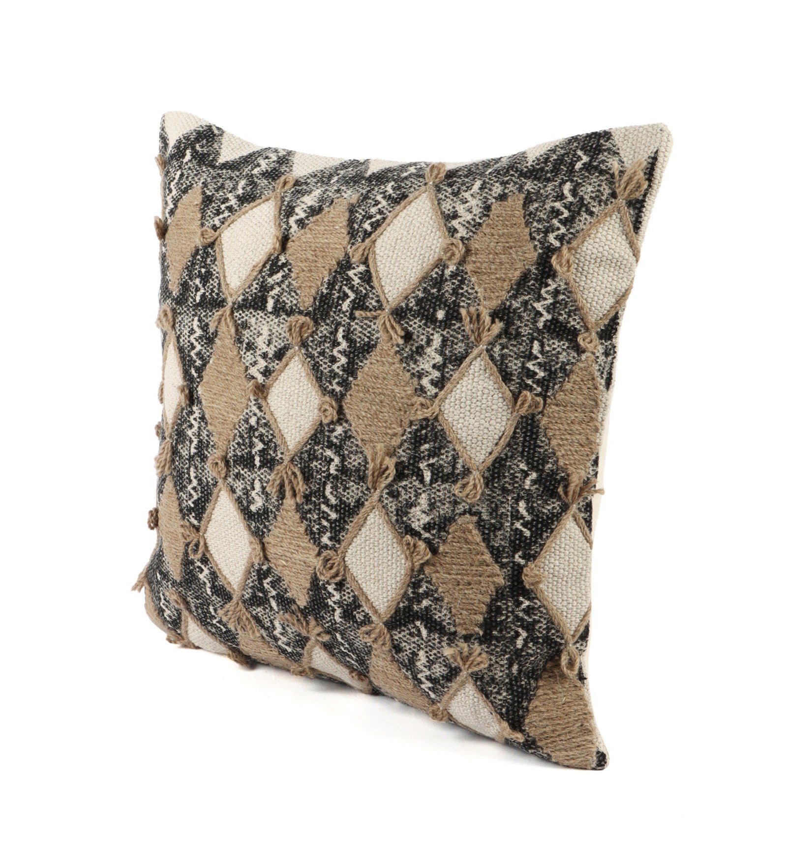 Embroidered Contemporary Cushion Cover (Beige Diamonds)