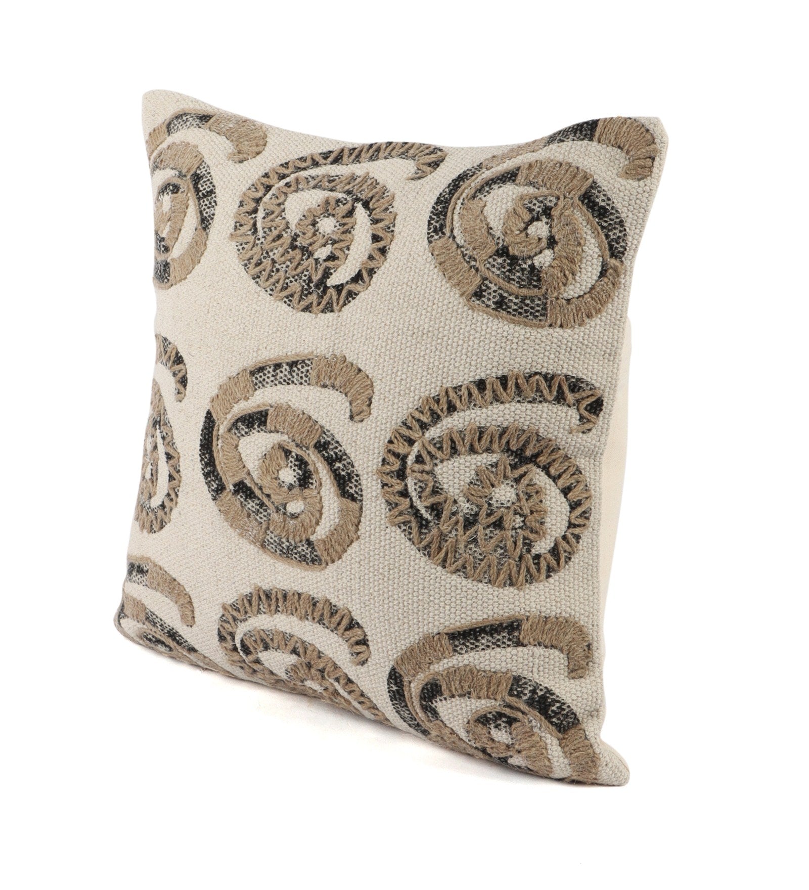 Embroidered Contemporary Cushion Cover (Beige Commas)
