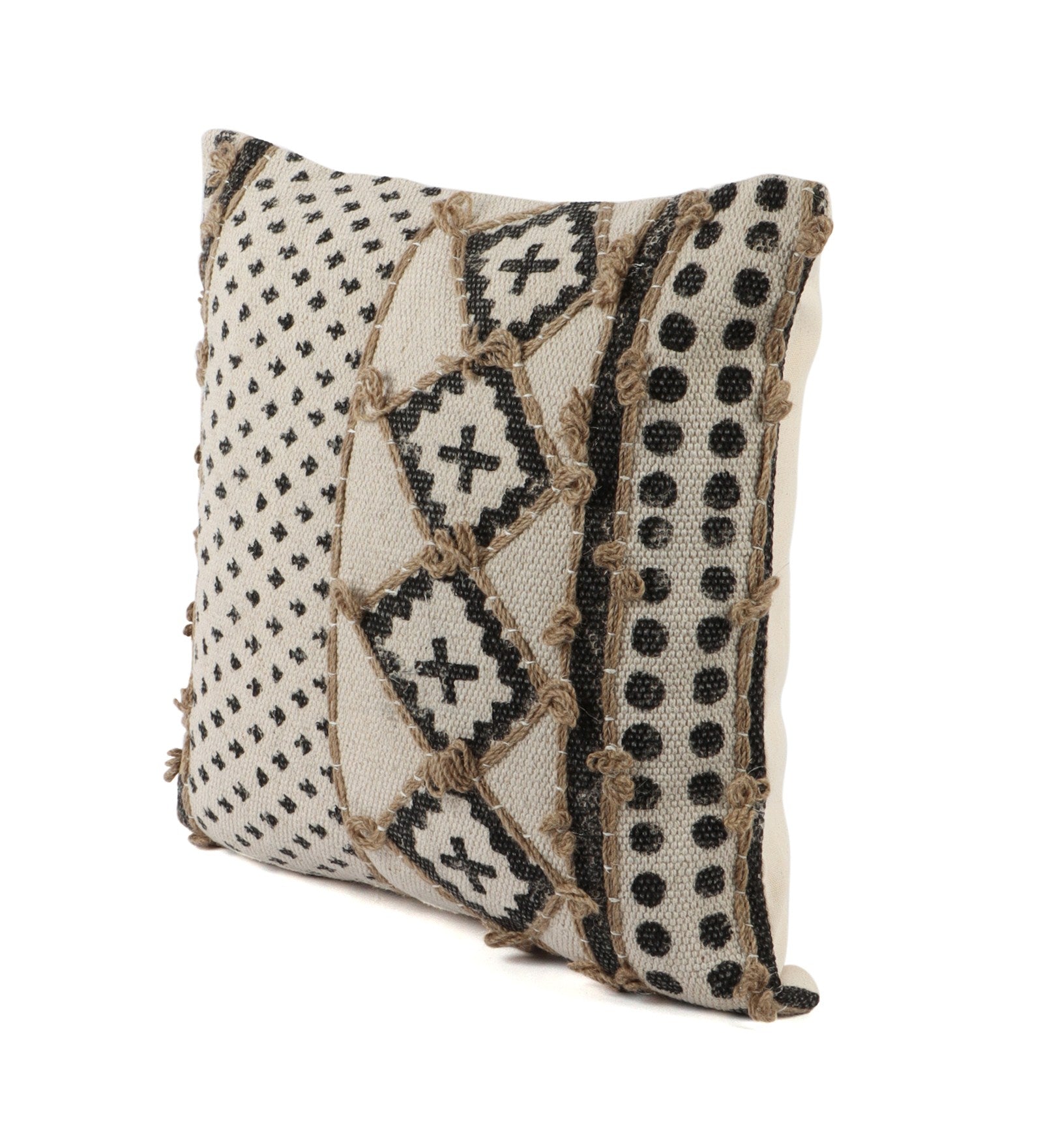 Embroidered Contemporary Cushion Cover (Beige Cross)