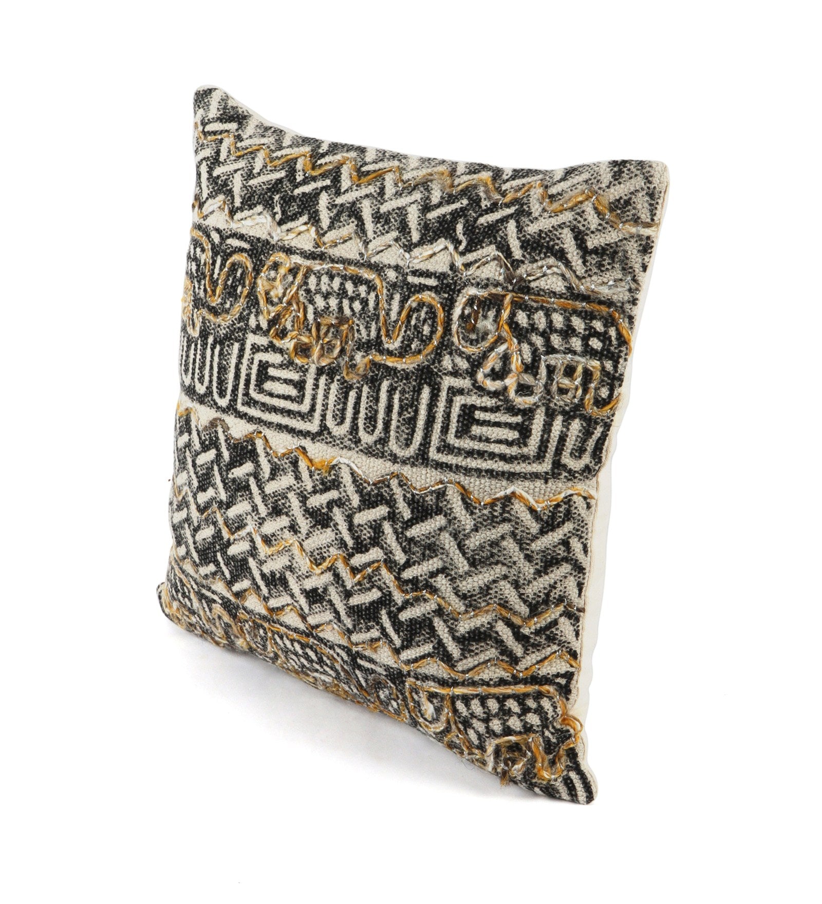 Embroidered Contemporary Cushion Cover (Black-Beige Abstract)