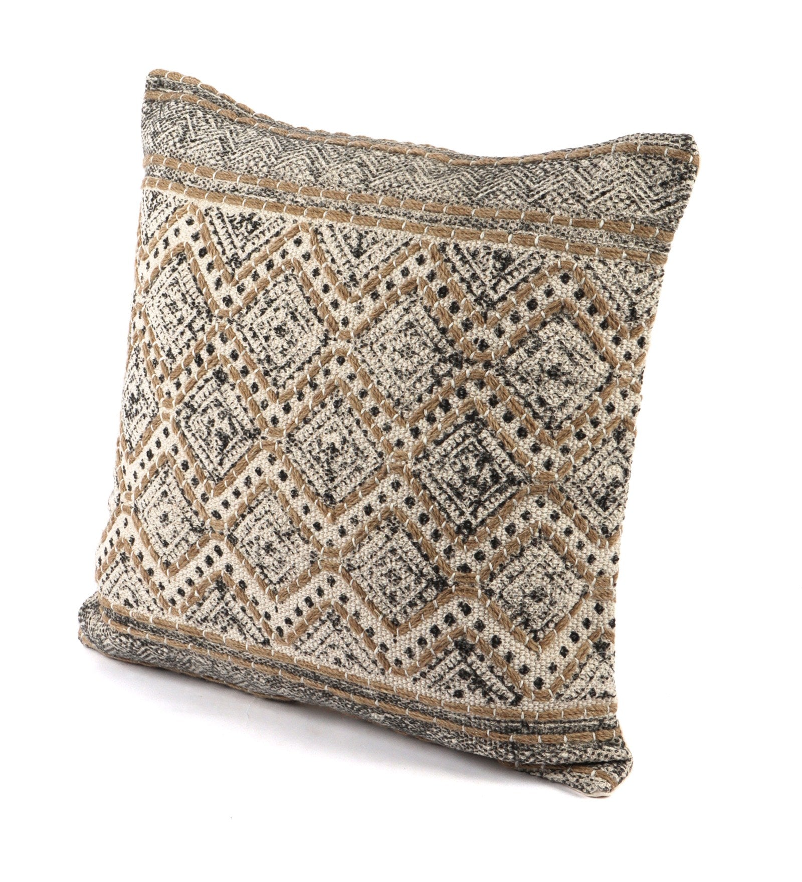 Embroidered Contemporary Cushion Cover (Beige Diamond)