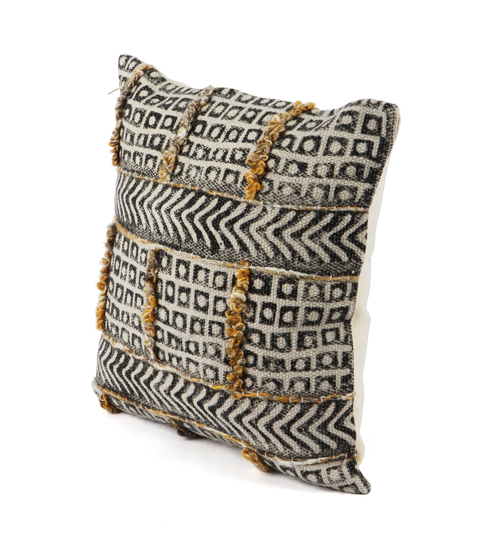 Embroidered Contemporary Cushion Cover (Black-Beige Square)
