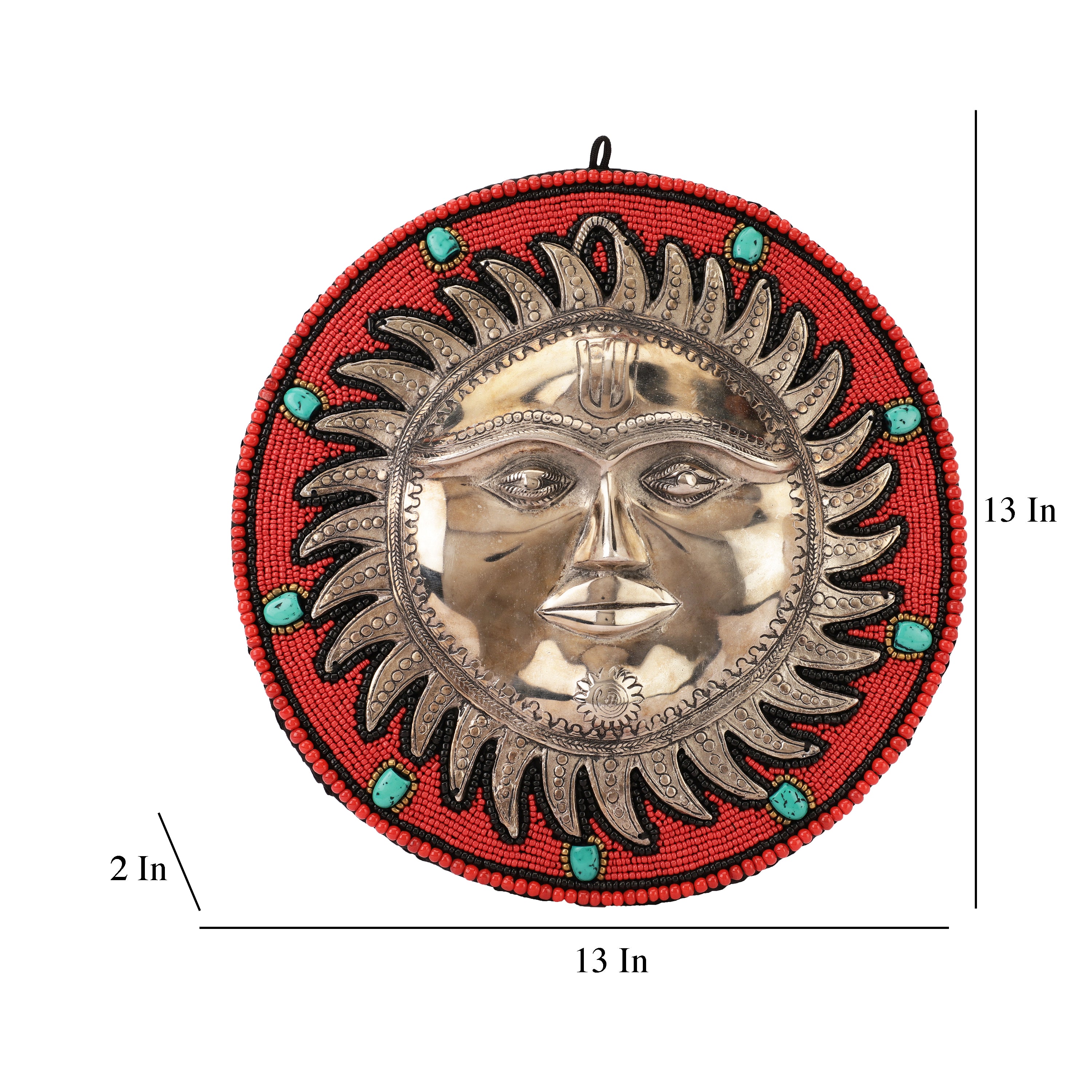 Red Beads and Stone Sun Metal Wall Art
