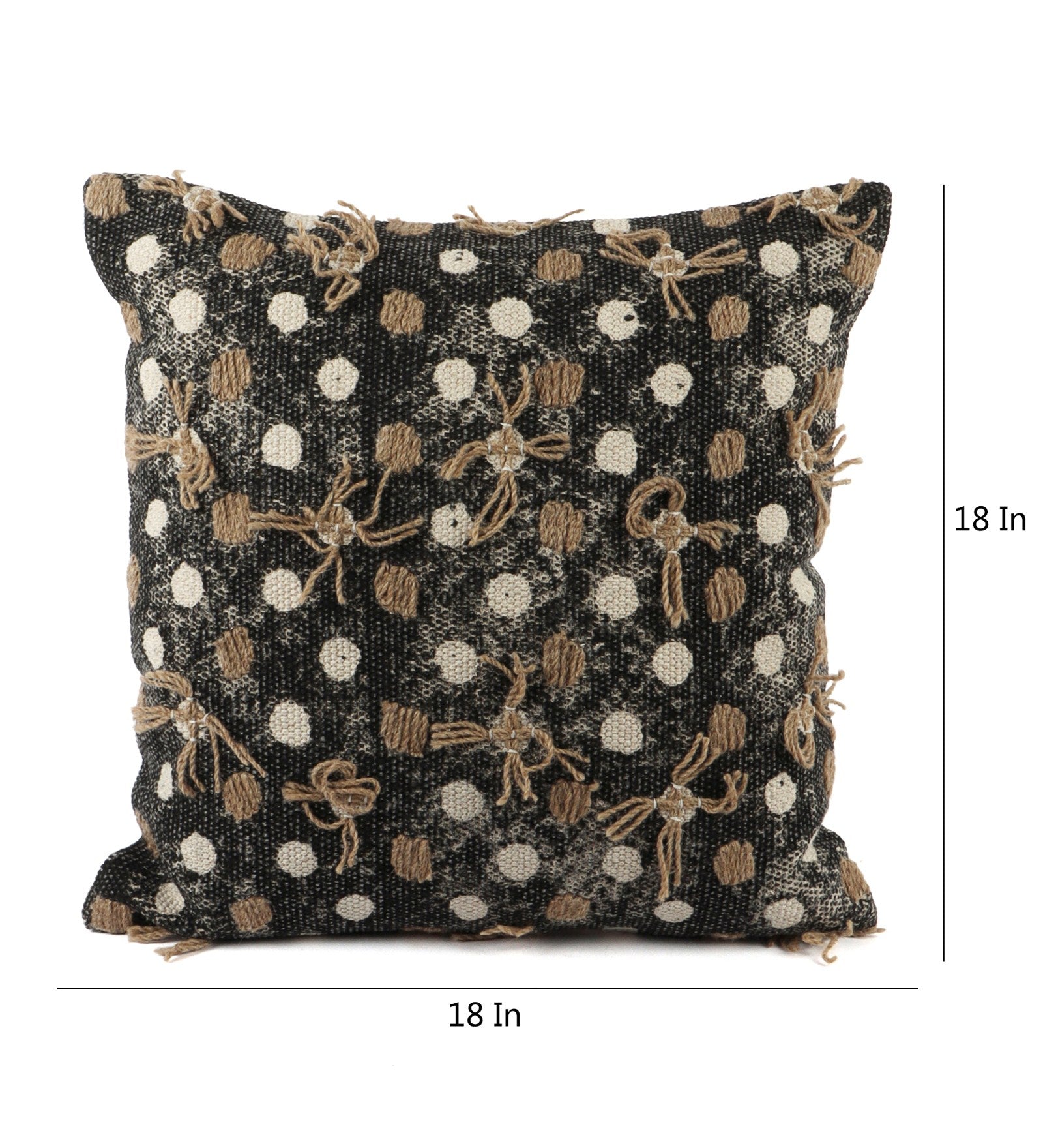 Embroidered Contemporary Cushion Cover (Beige-Black Polka Dots)