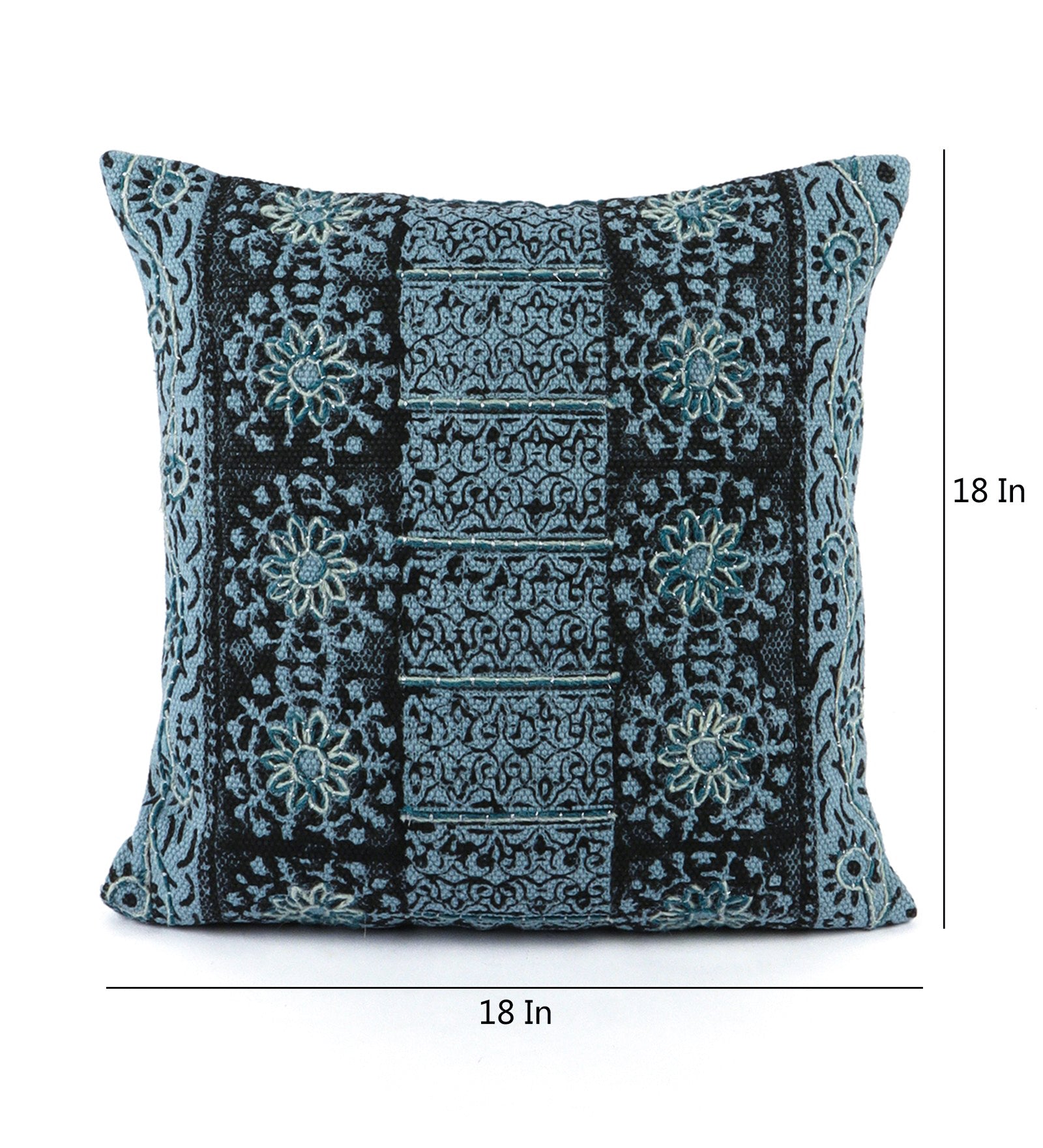 Embroidered Contemporary Cushion Cover (Blue Panel)