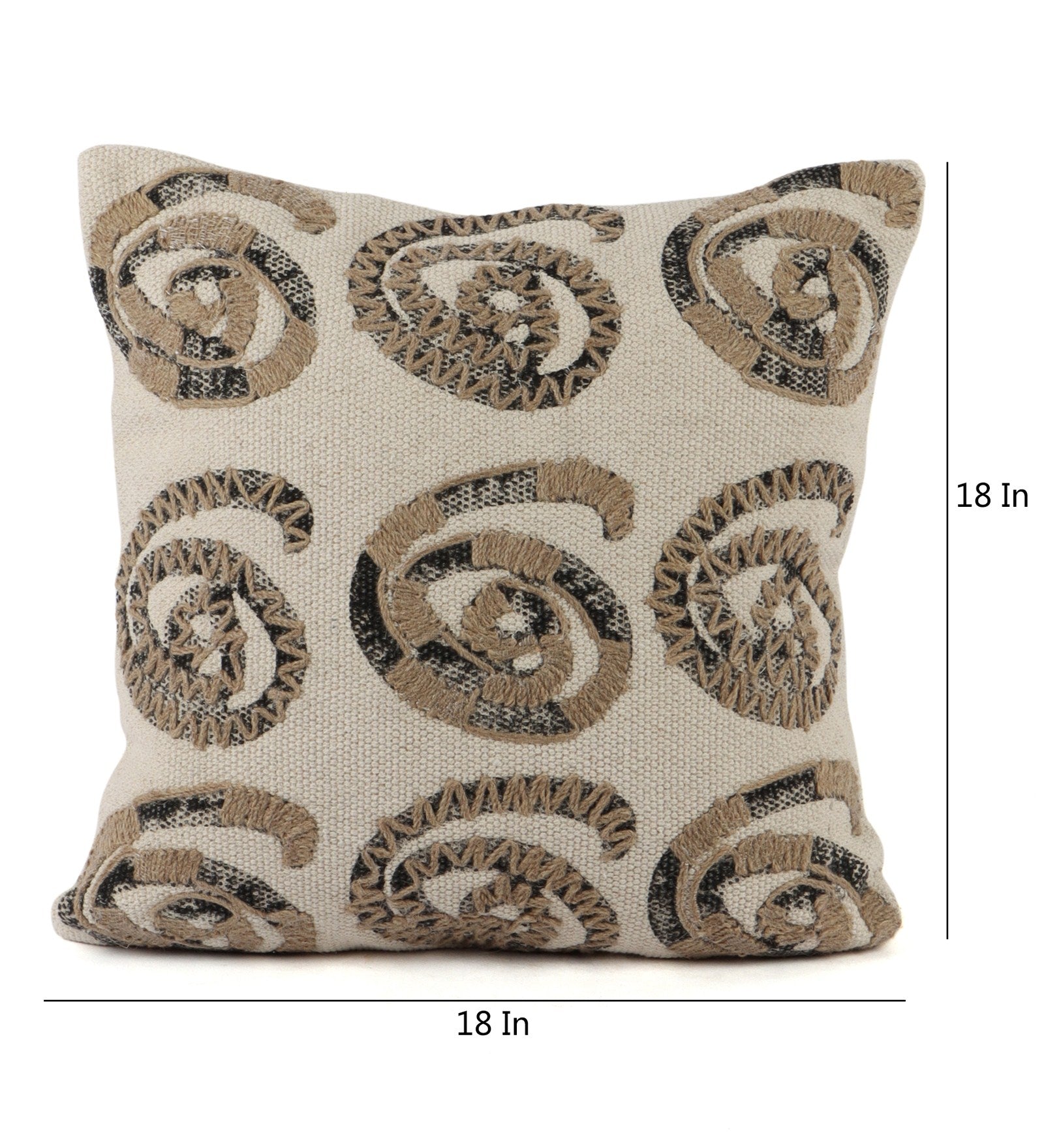 Embroidered Contemporary Cushion Cover (Beige Commas)