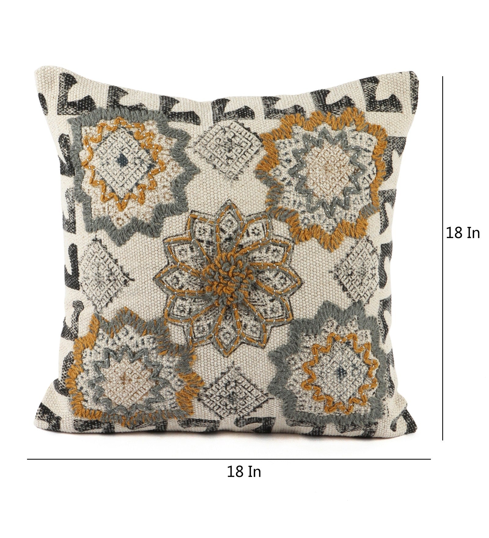 Embroidered Contemporary Cushion Cover (Beige Floral)