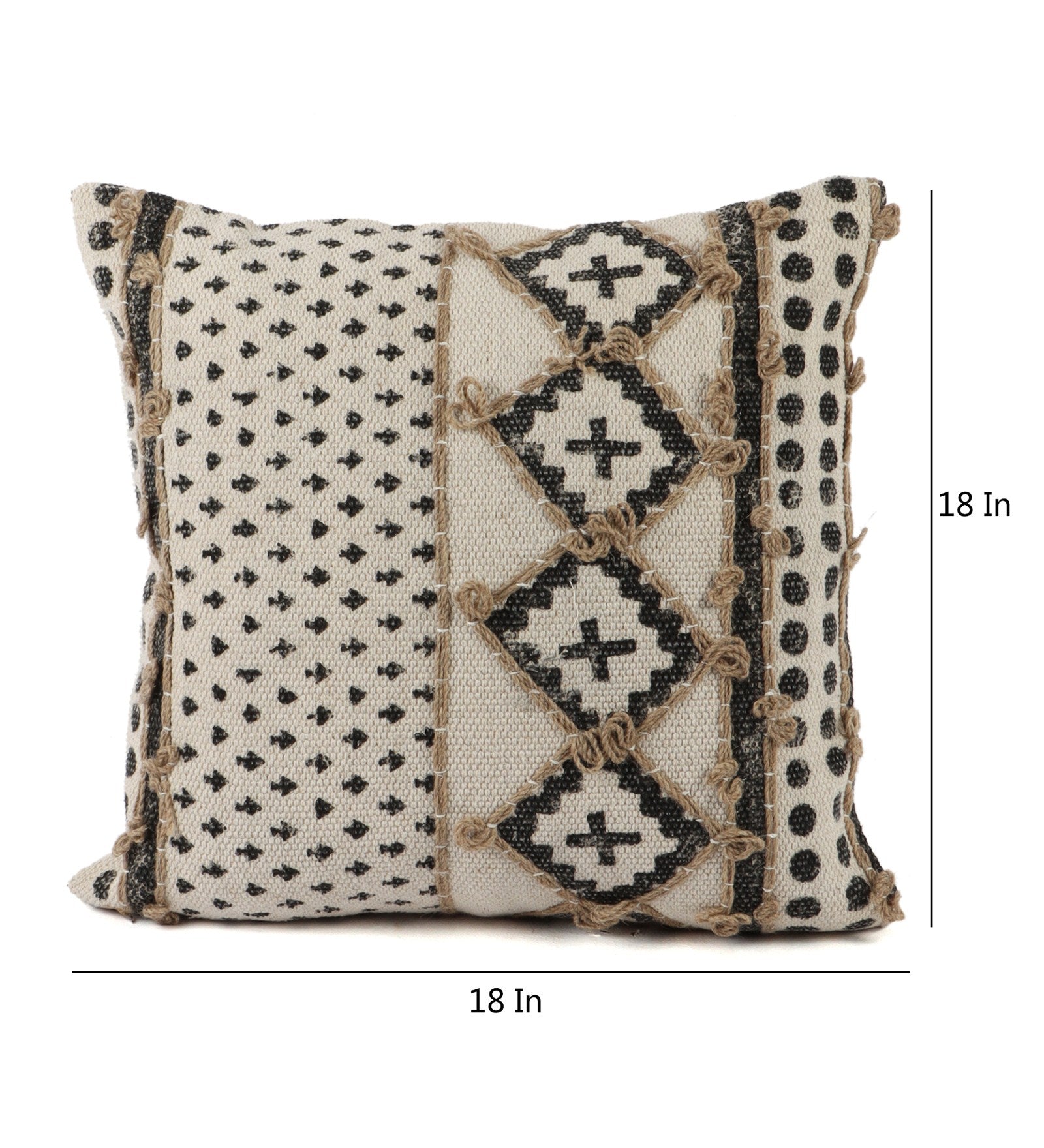 Embroidered Contemporary Cushion Cover (Beige Cross)