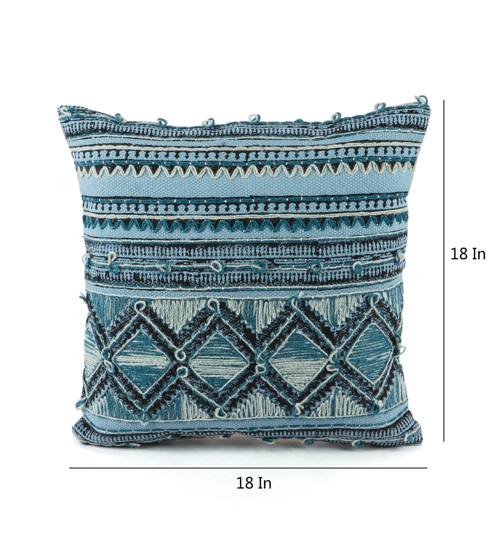 Embroidered Contemporary Cushion Cover (Blue Geometric)