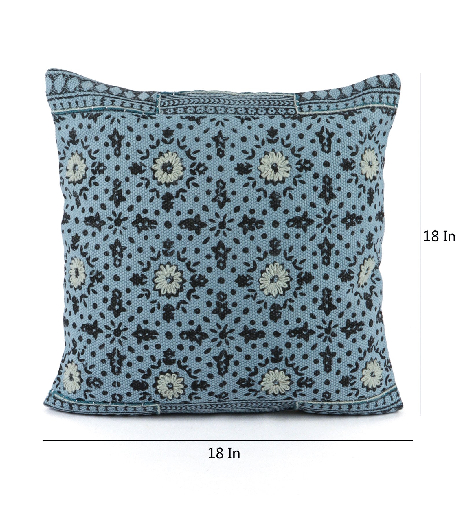Embroidered Contemporary Cushion Cover (Blue Floral)