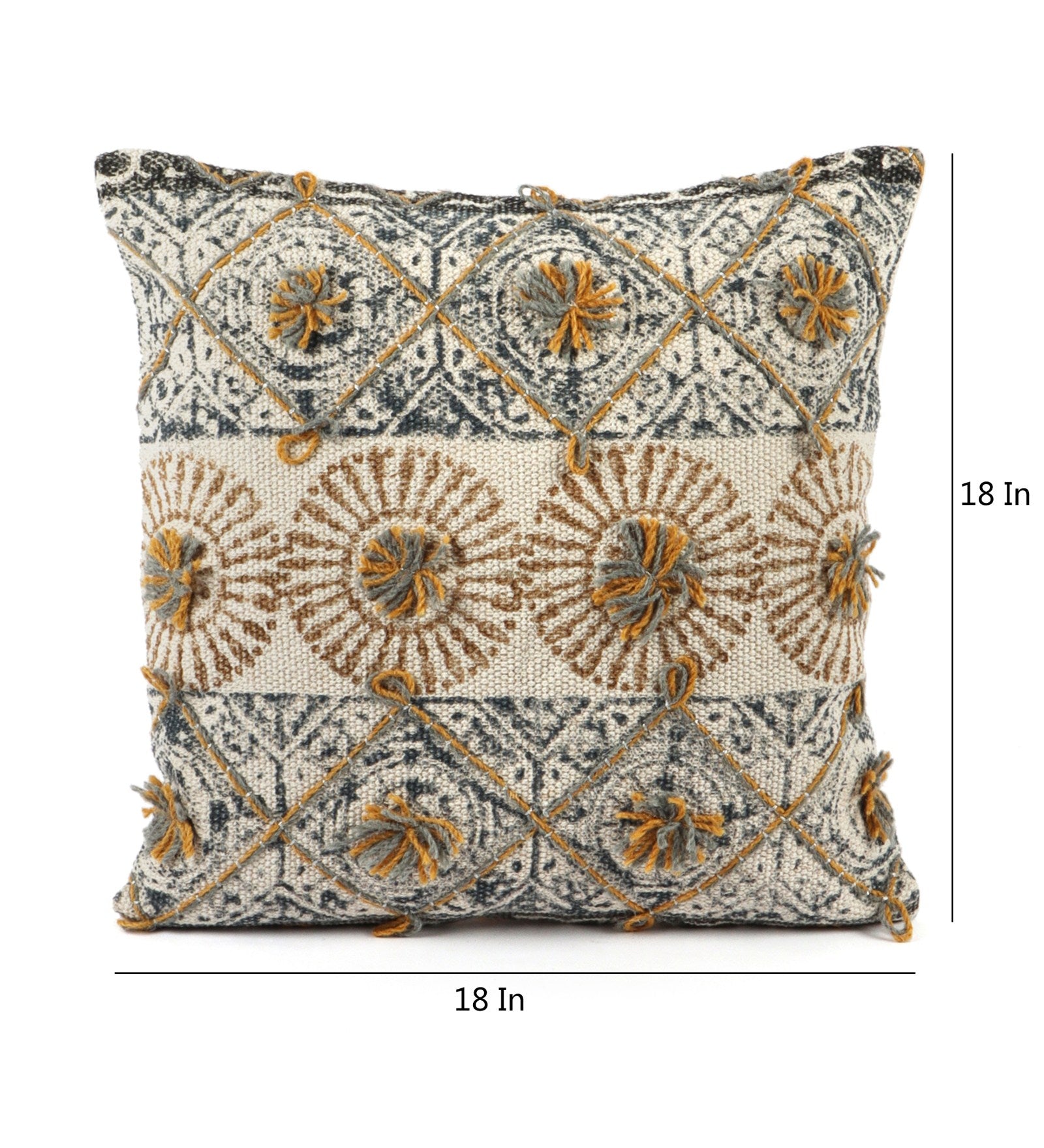 Embroidered Contemporary Cushion Cover (Beige Chakra)