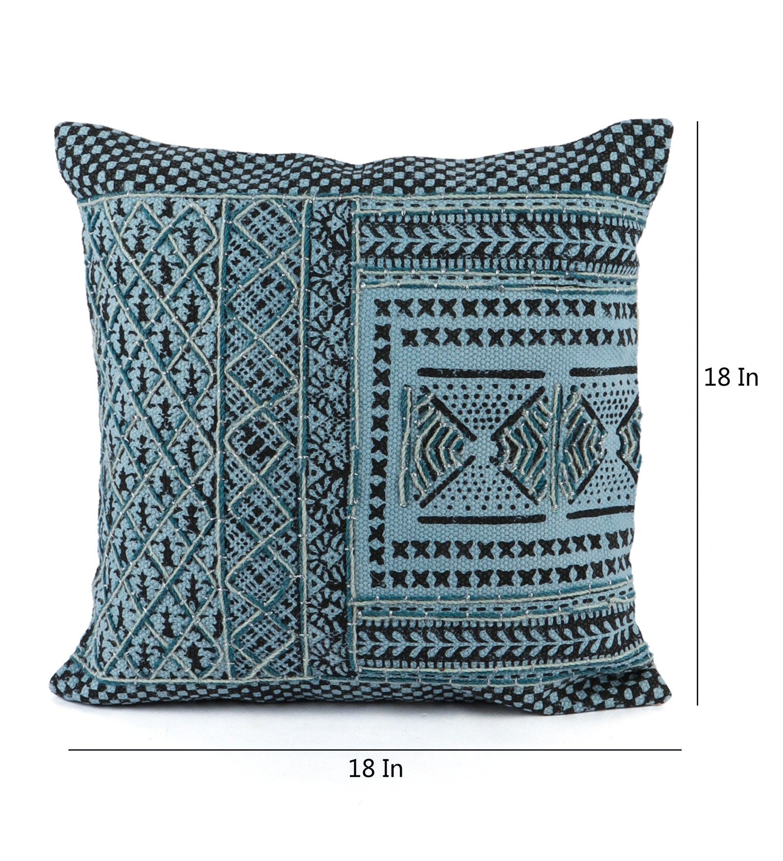 Embroidered Contemporary Cushion Cover (Blue Check Design)