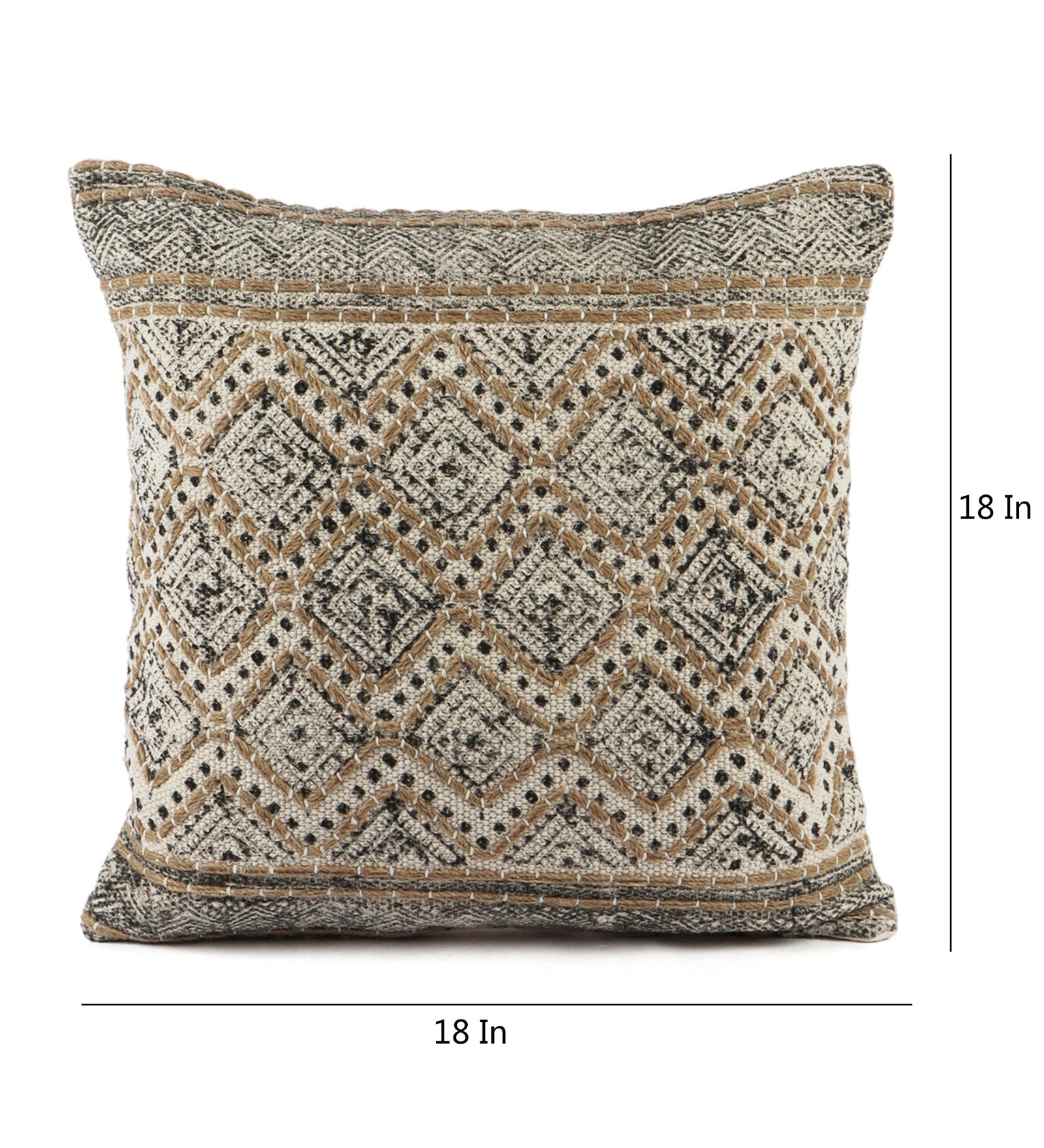 Embroidered Contemporary Cushion Cover (Beige Diamond)