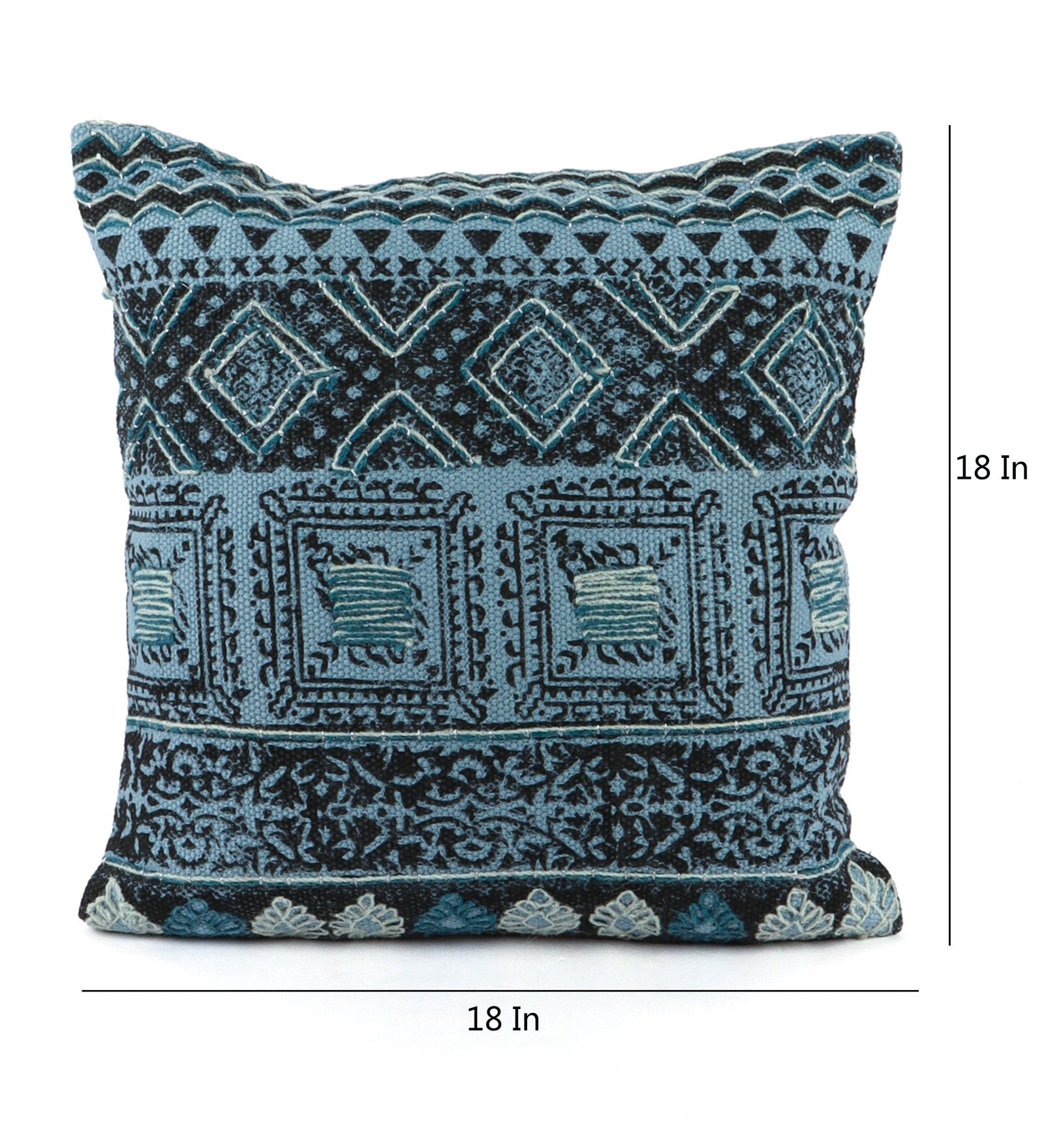 Embroidered Contemporary Cushion Cover (Blue Square)