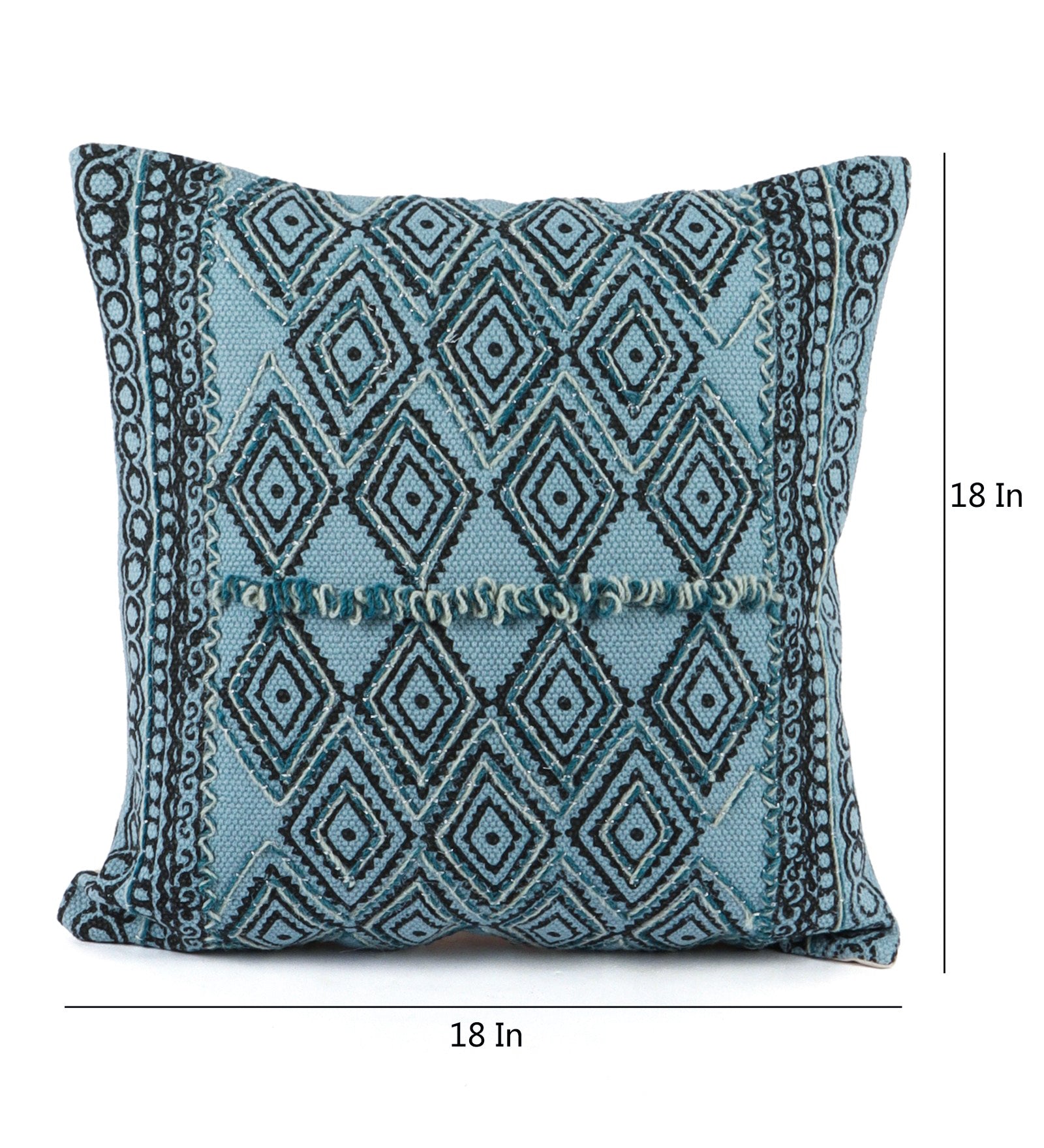 Embroidered Contemporary Cushion Cover (Blue Diamonds)