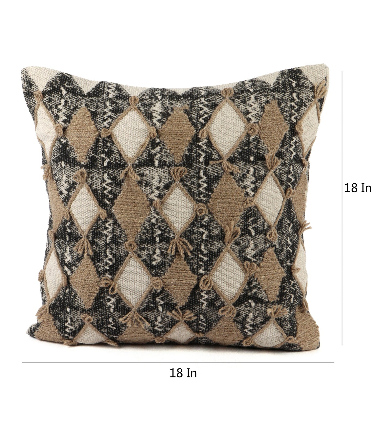 Embroidered Contemporary Cushion Cover (Beige Diamonds)