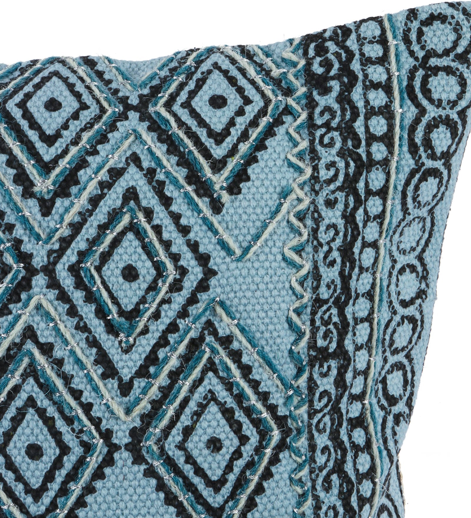 Embroidered Contemporary Cushion Cover (Blue Diamonds)