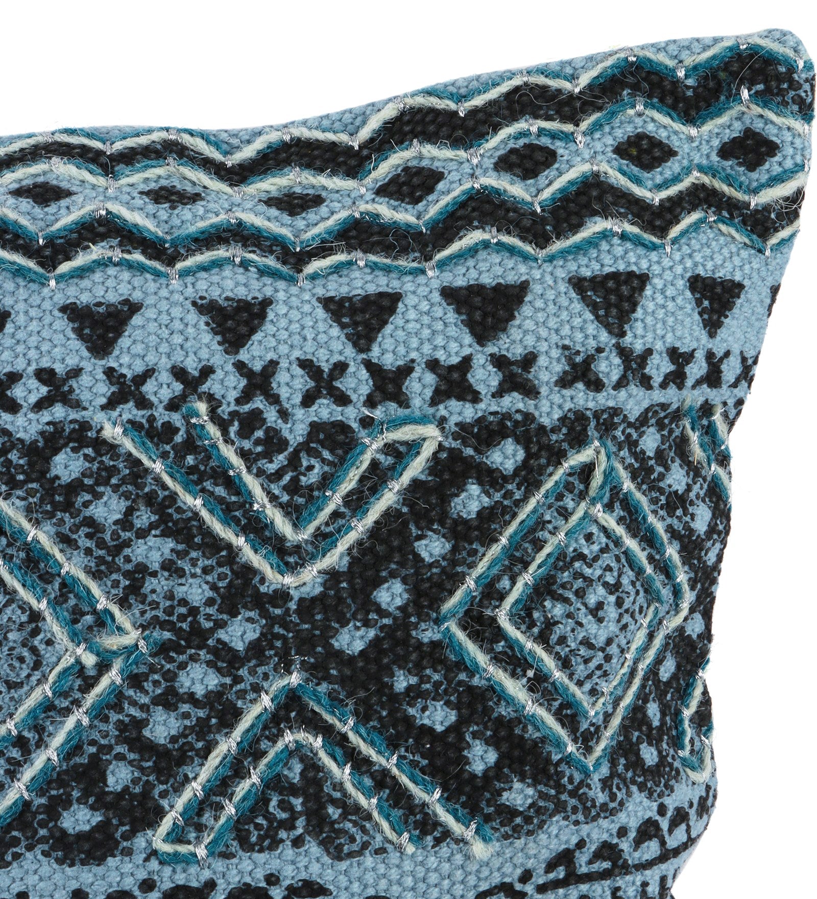 Embroidered Contemporary Cushion Cover (Blue Square)