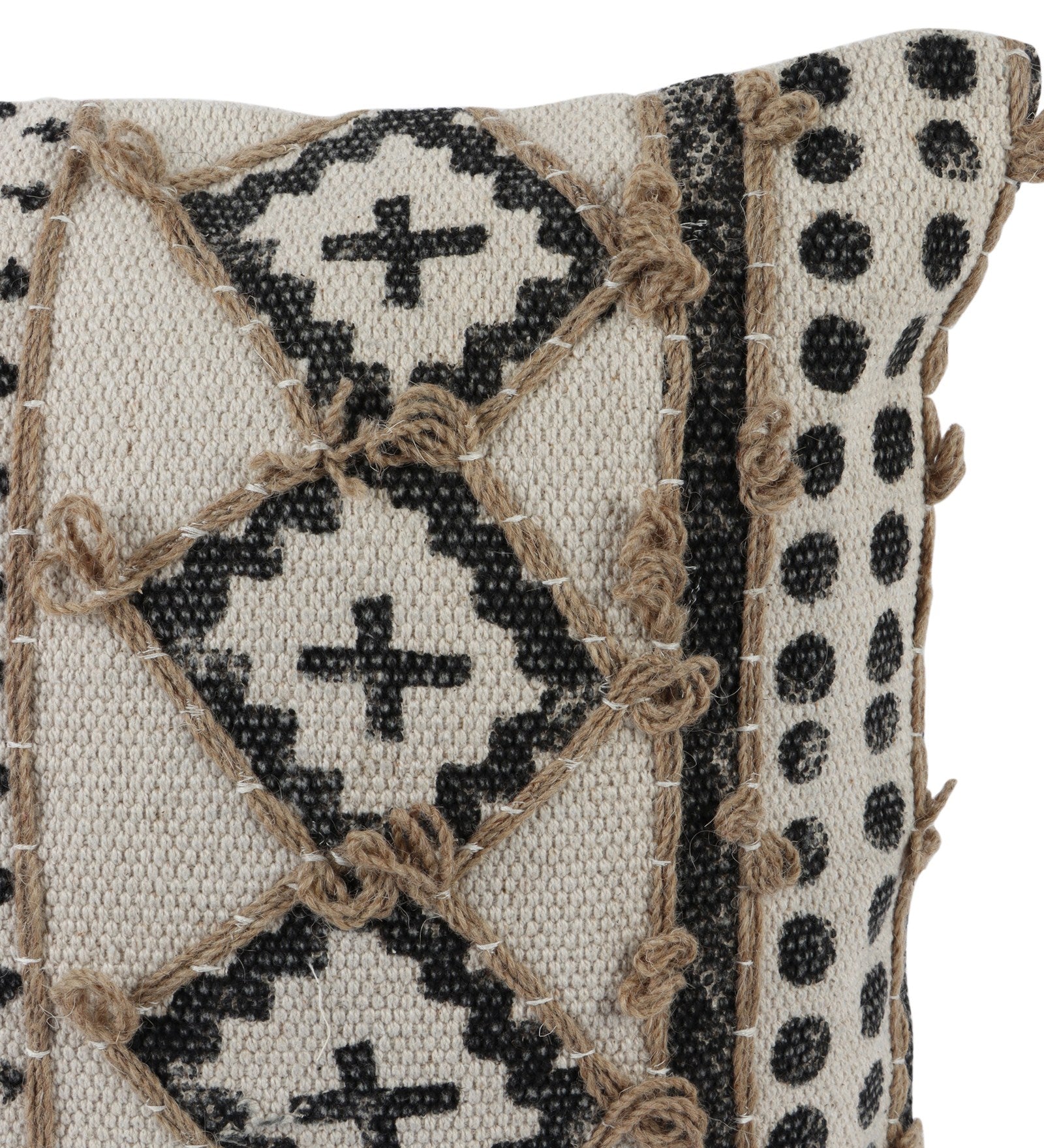 Embroidered Contemporary Cushion Cover (Beige Cross)