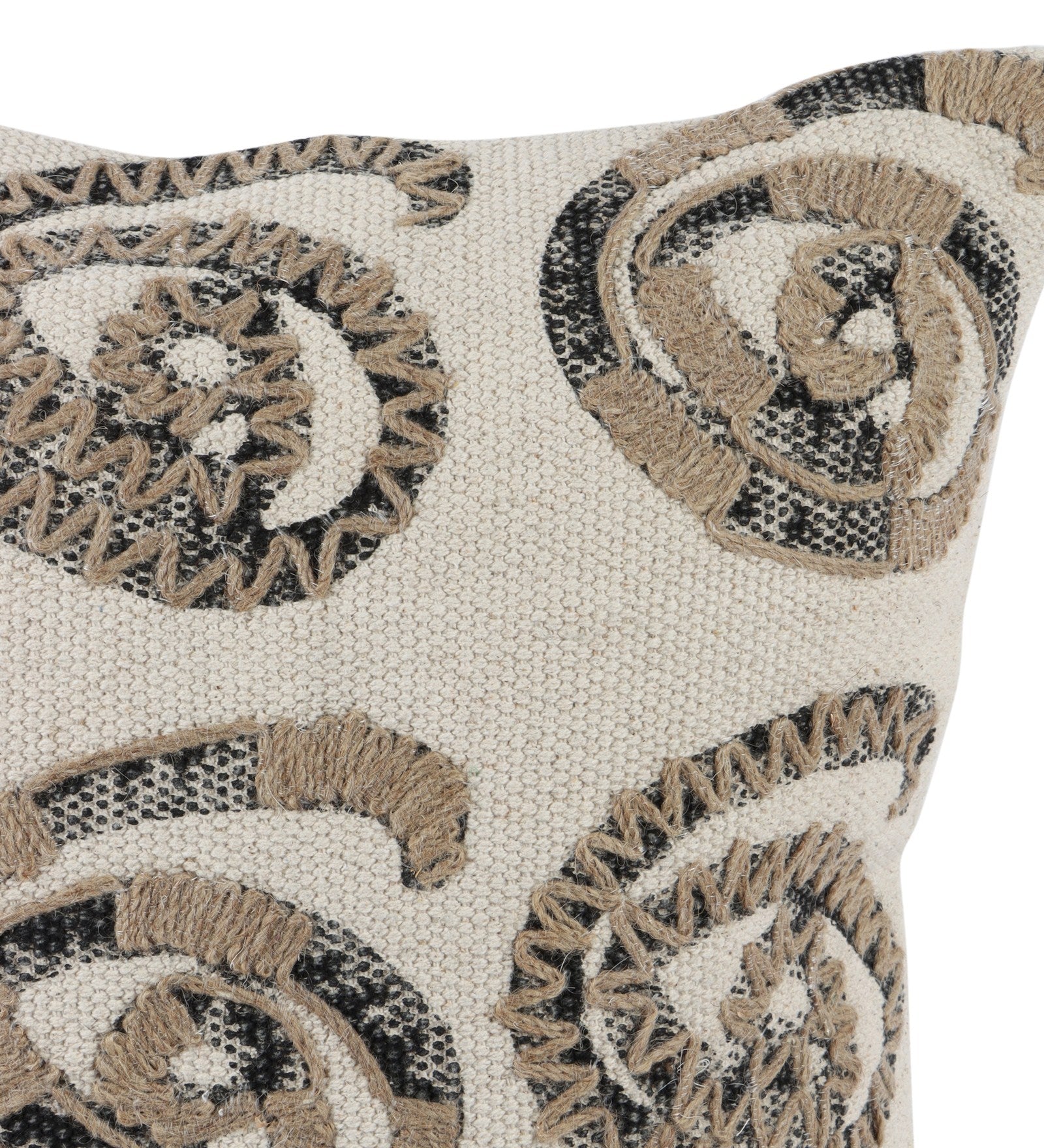 Embroidered Contemporary Cushion Cover (Beige Commas)